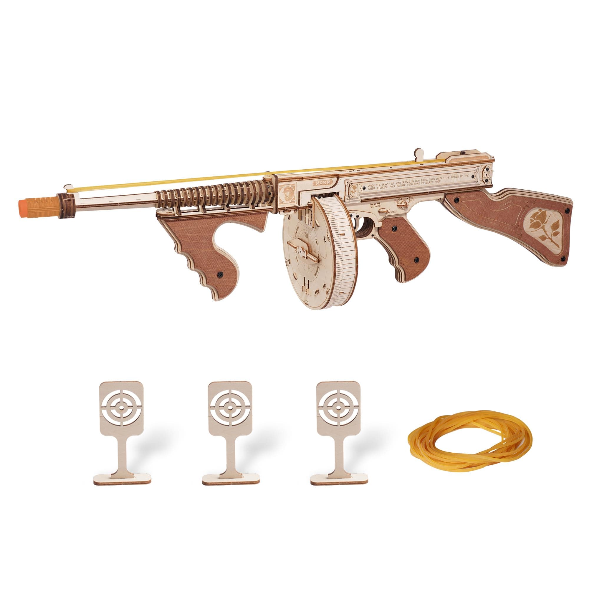 Rowood 3D Puzzles for Adults,Rubber Band Tommy Gun Toy Wooden Model Kit,3D Wooden Puzzles Gift Craft for Men,DIY Wooden Building Kits,Unique Gifts for Adults