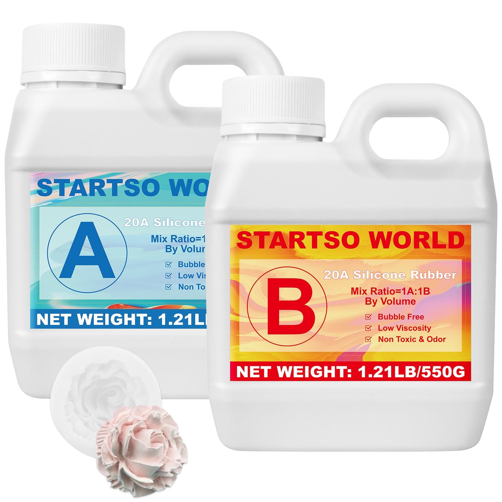 – STARTSO WORLD Silicone Mold Making Kit 20A, Platinum Liquid Silicone Rubber for Mold Making, Fast Cure & Food Safe Silicone Mold Maker 38OZ, Ideal for Casting Resin Molds/Silicone Molds 1:1 by Volume