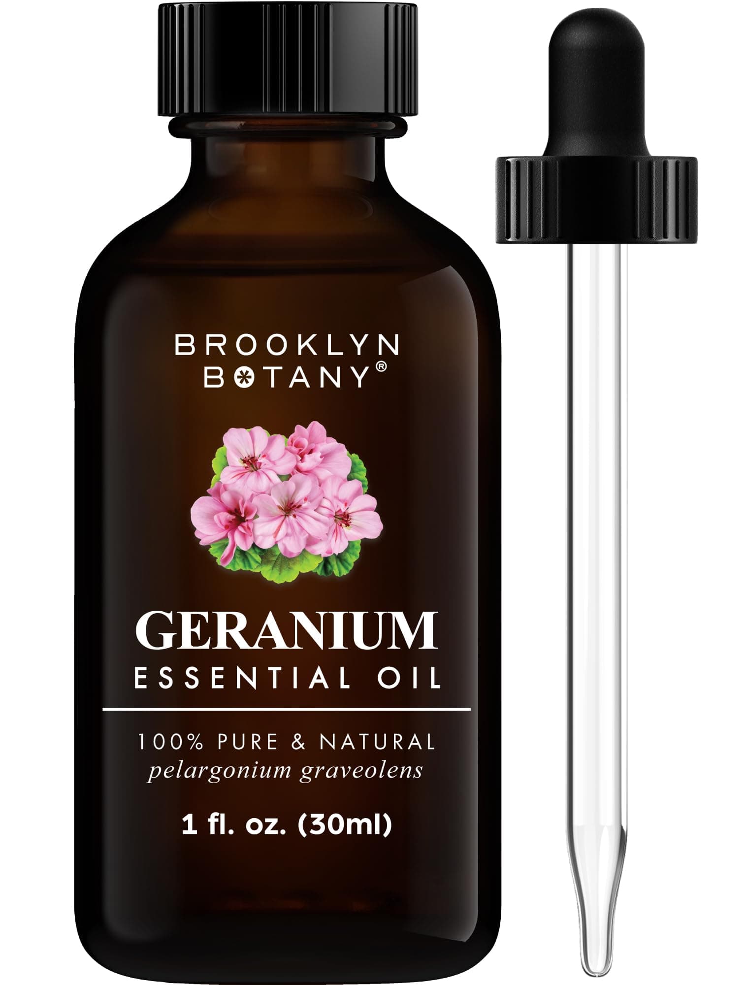 Brooklyn Botany Geranium Essential Oil - 100% Pure and Natural - Premium Grade Oil with Dropper - for Aromatherapy and Diffuser - 1 Fl Oz