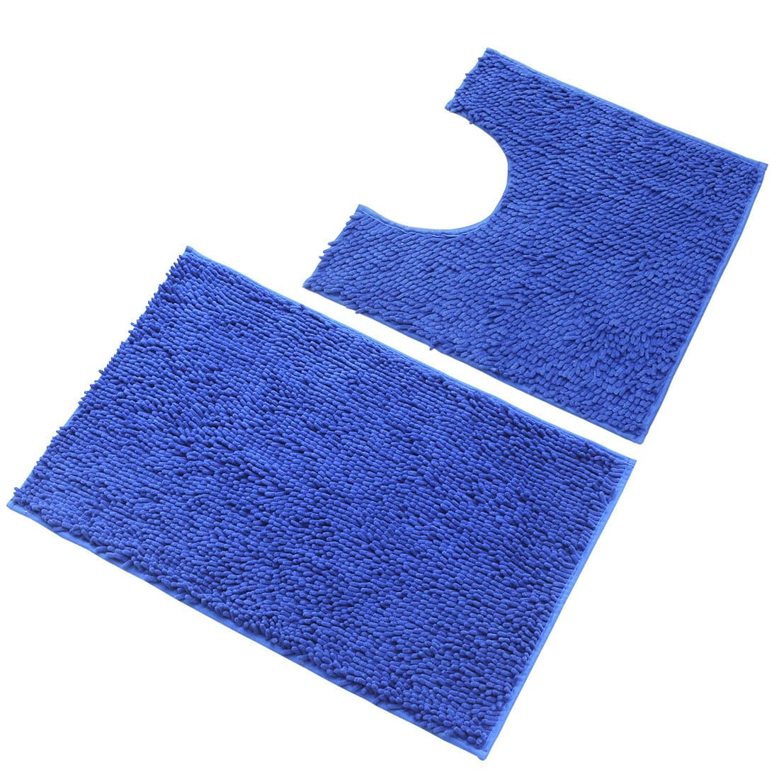 Bathroom Mats Non-slip Microfiber Contour Rugs Combo, Set of 2 Soft Shaggy Non Slip Bath Shower Mat and U-shaped Toilet Floor Rug (Blue)