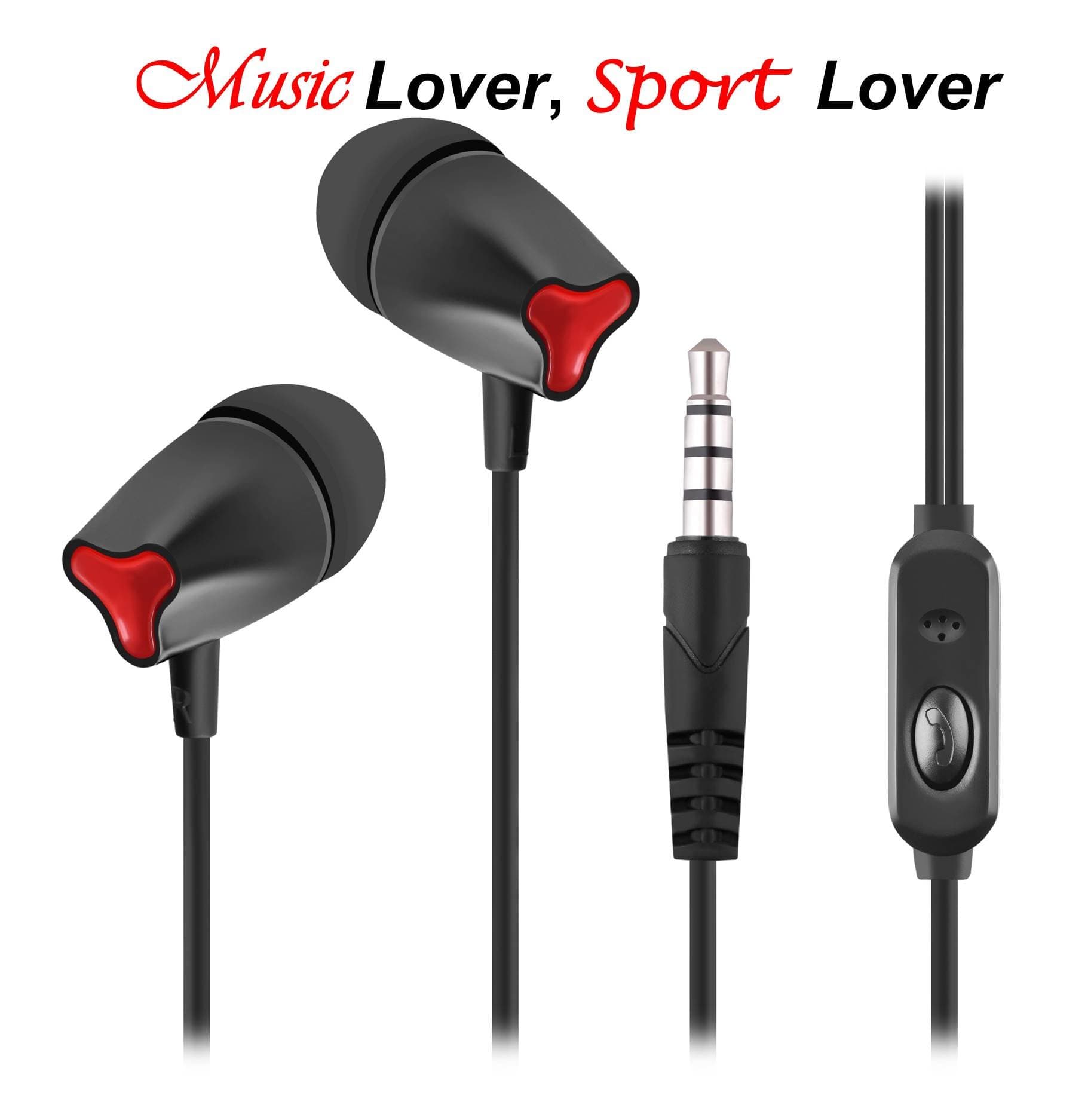 Earphones,Hankom Stereo Earbuds with Microphone Noise Isolating in-Ear Headphones Enhanced Bass Wired Headsets for Sports Gym Running Workout for iPhone iPod Samsung Galaxy S7 S8 and Android(Black)