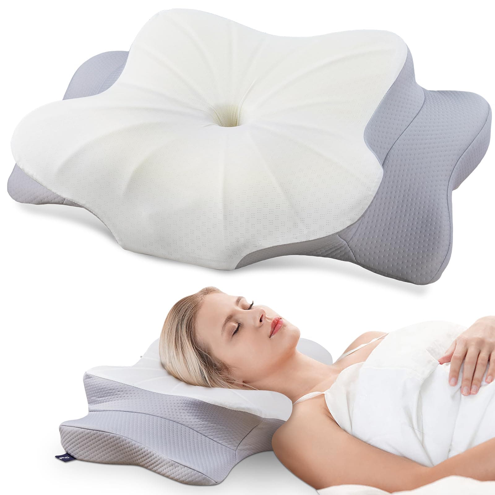 DONAMA Cervical Pillow for Neck and Shoulder, Contour Memory Foam Pillow, Ergonomic Neck Support Pillow for Side Back Stomach Sleepers with Pillowcase