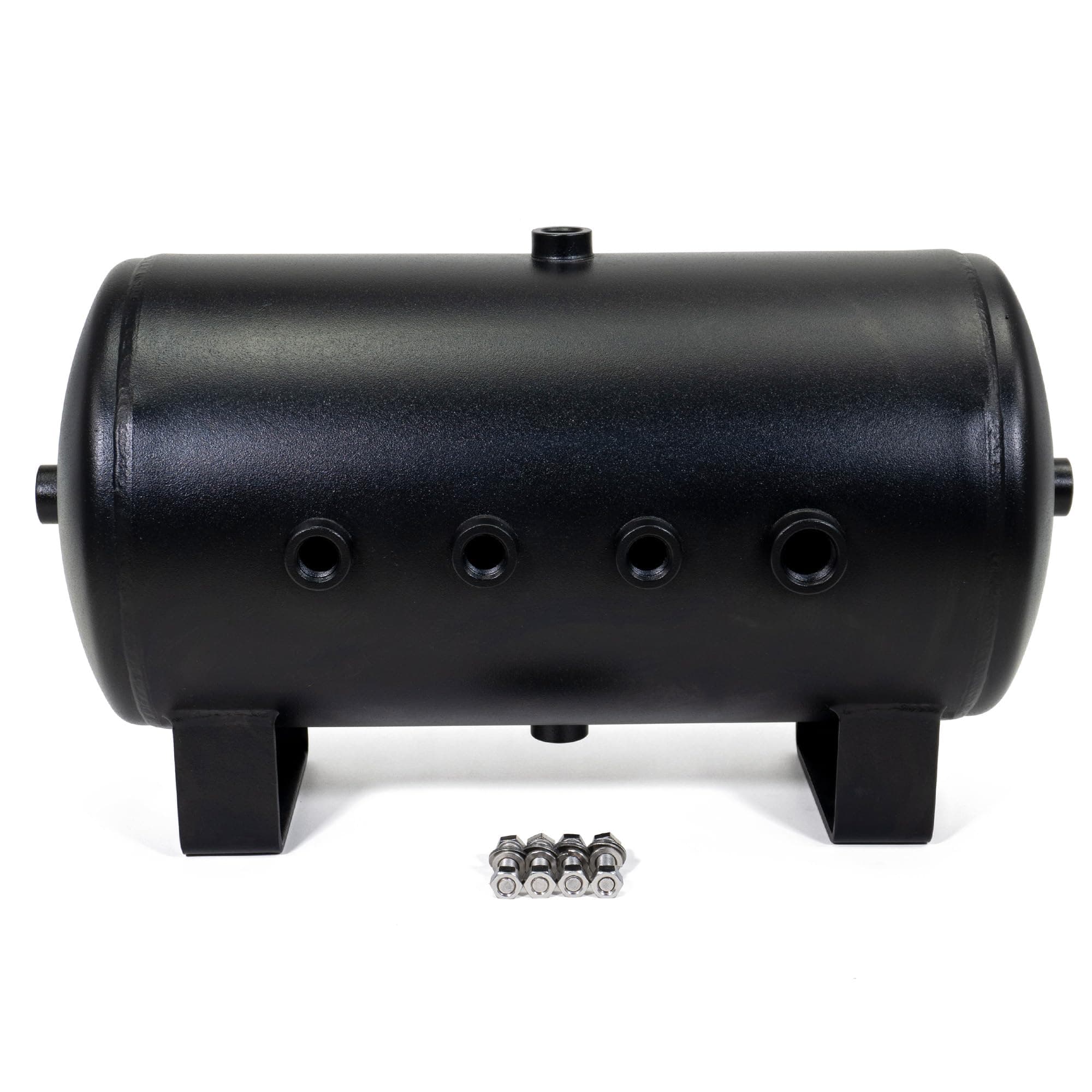USA Made 5-Gallon (19 Liters) 8 Port Black Steel Air Tank - Black Powdercoat Finish - (Seven 1/2" Ports & One 3/4" Port)