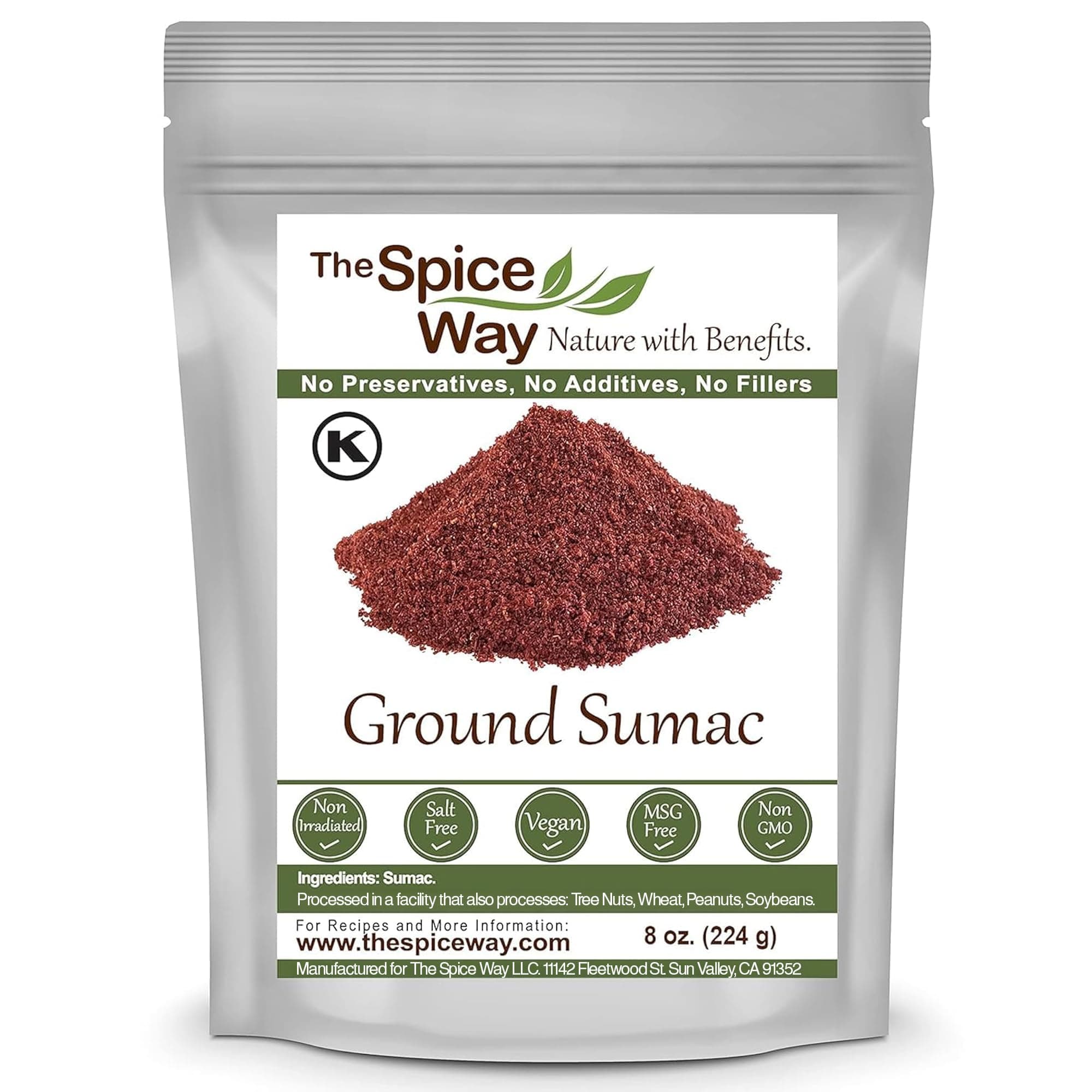 Pure 100% Sumac, No Salt, no GMO, no Irradiation, Spice Seasoning Powder 8 oz (resealable bag) (Sumak)