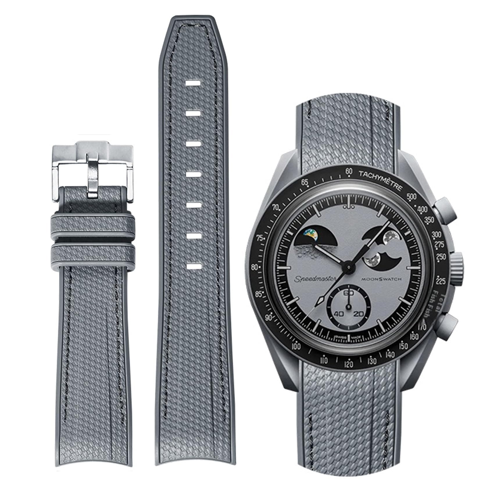 Bands for Moonswatch Watch,Curved SIlicone Strap Compatible with Omega X Swatch 20mm Watch,Swatch Omega Moonswatch Speedmaster Replacement No Gap Strap Men Women