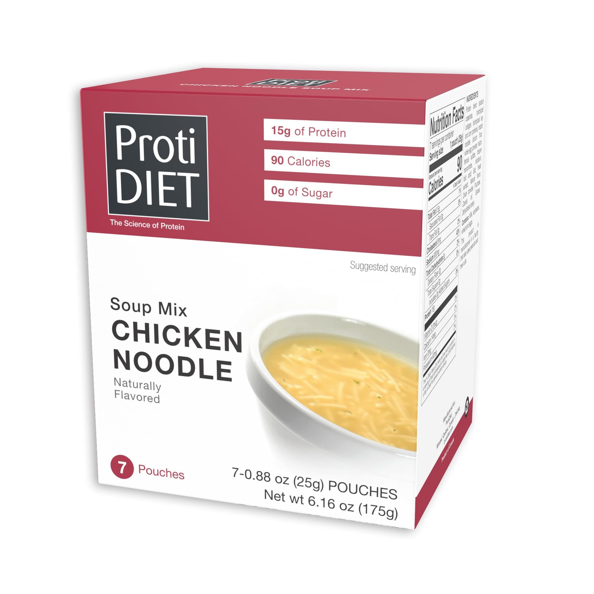High Protein Chicken Noodle Soup Mix - Low Fat and Sugar free - Quick and Easy to Prepare Meal Replacement Protein Powder Soup Mix with Collagen - 7 Pouches Per Box