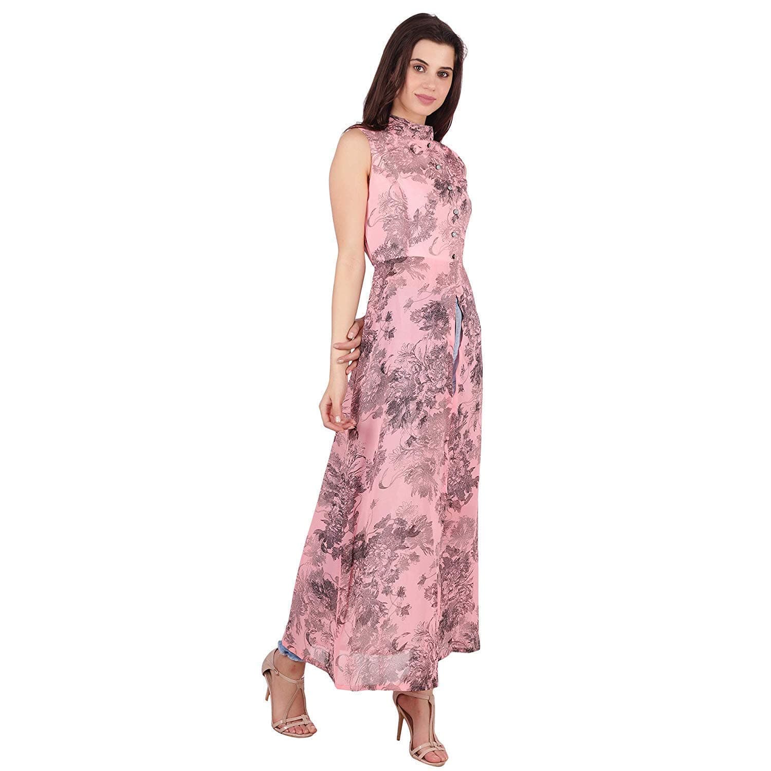 My SwagWomen's Floral Print A-line Front High Slit Maxi Dress