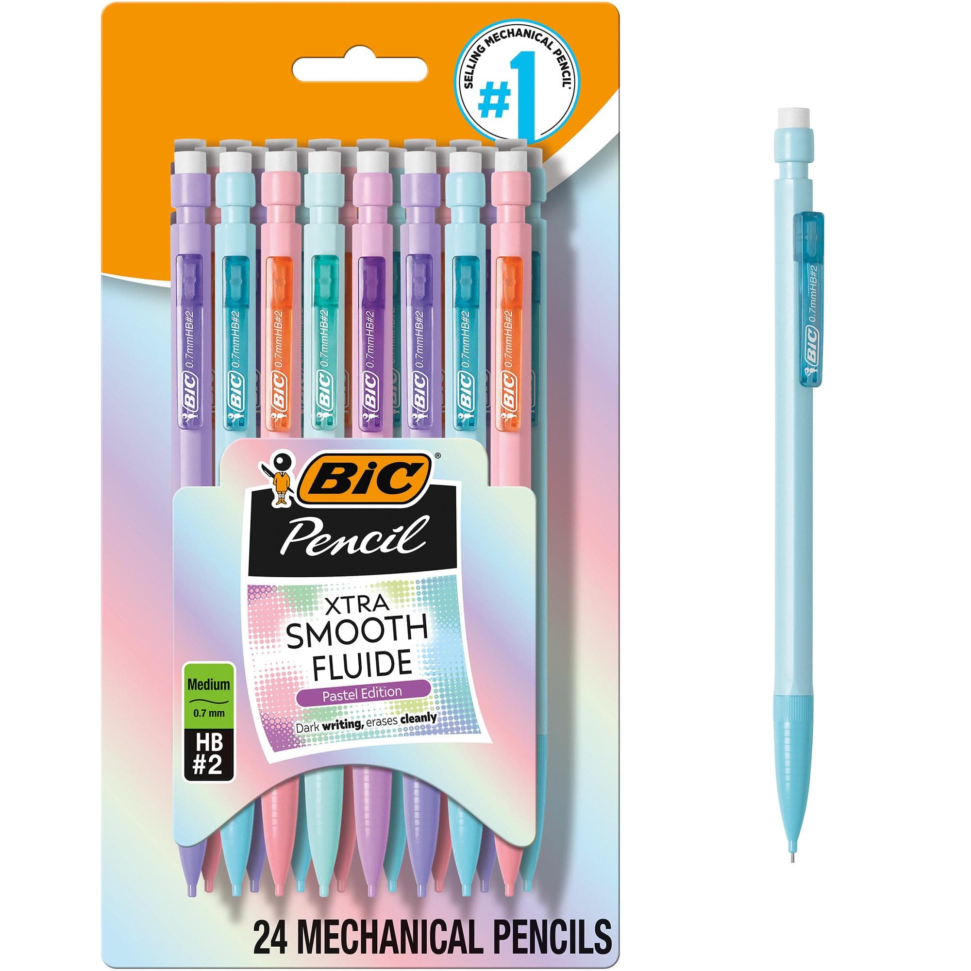 Xtra Smooth Mechanical Pencil, Medium Point (0.7mm), Fun Pastel Color Pencils, Back to School, 24 Count