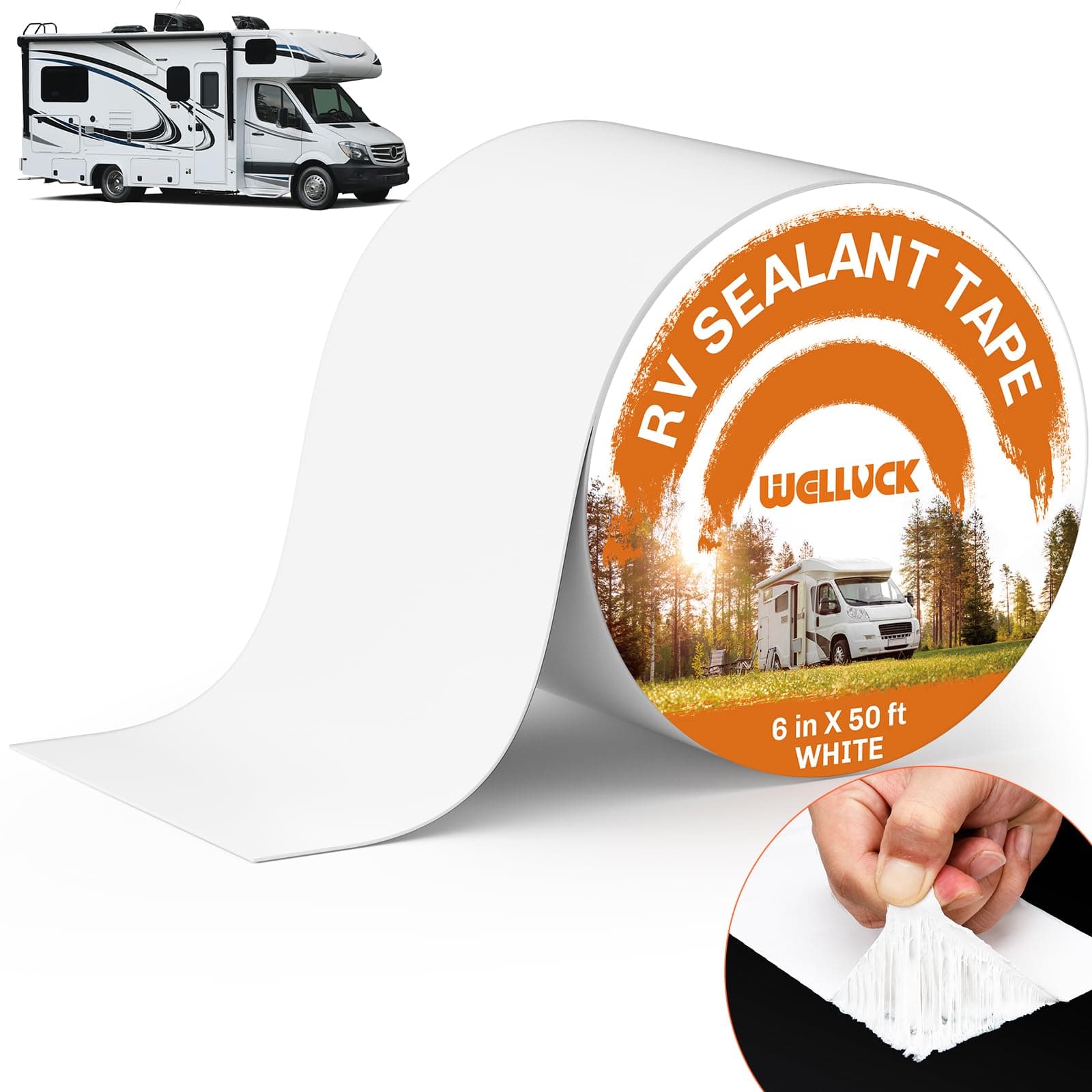 WELLUCK RV Roof Sealant Tape Camper Roofing Repair Tape, 6 Inch X 50 Foot Natural White RV Tape for Roof Repair Camper Trailer Boat Sealing Leak Repair, UV & Waterproof