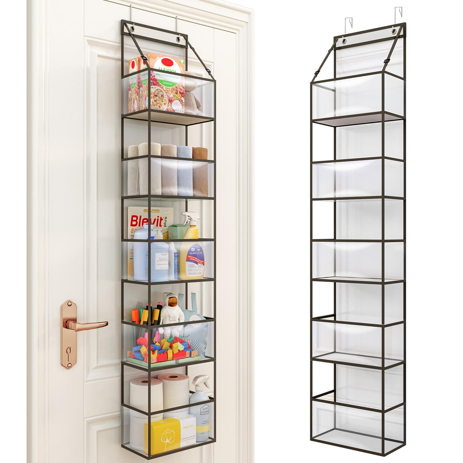 Fixwal Over The Door Hanging Pantry Organizer - 5-Shelf Room Storage With Clear Plastic Pockets for Behind The Door - Large Capacity for Closet, Bedroom, Bathroom (Grey)
