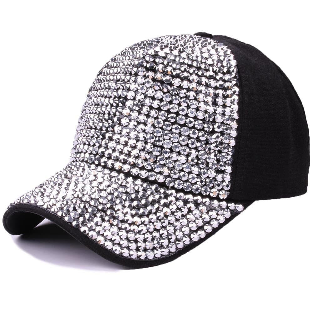 GudesslyGudessly Women Studded Rhinestone Crystals Adjustable Baseball Cap Plain Sparkle Bling Denim Sun Hat