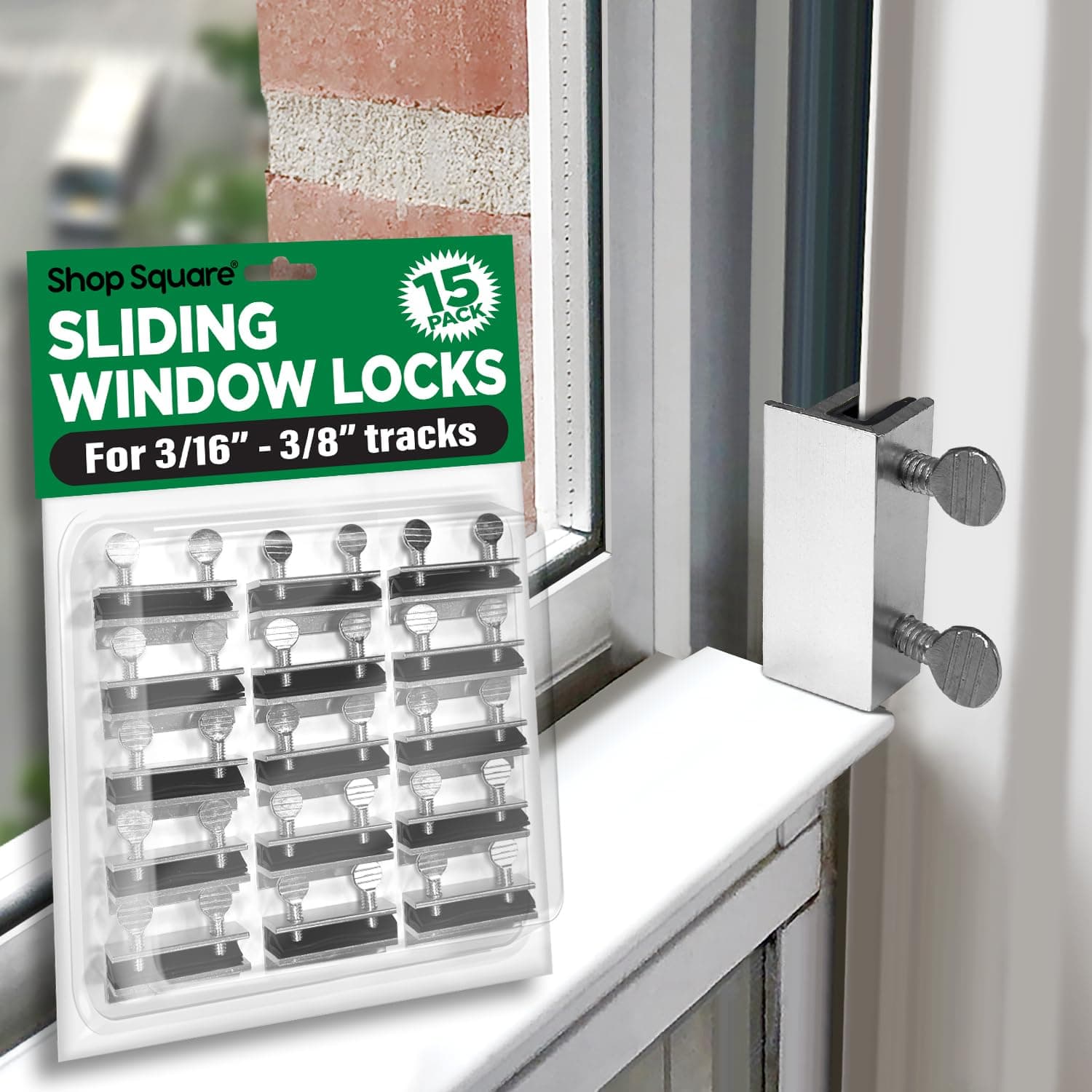 Shop Square Lion Locks Aluminum Sliding Door and Window Track Locks, Works on Most tracks that are up to 3/16 inch Thick, with Rubber on, Fits 3/8 inch with Rubber Off (15)