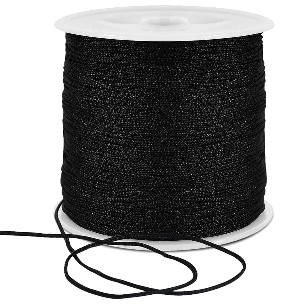 1mm x 100 Yards Black Nylon Cord Satin String for Bracelet Jewelry Making Rattail Macrame Trim Cord Necklace Bulk Beading Thread Kumihimo Chinese Knot Craft