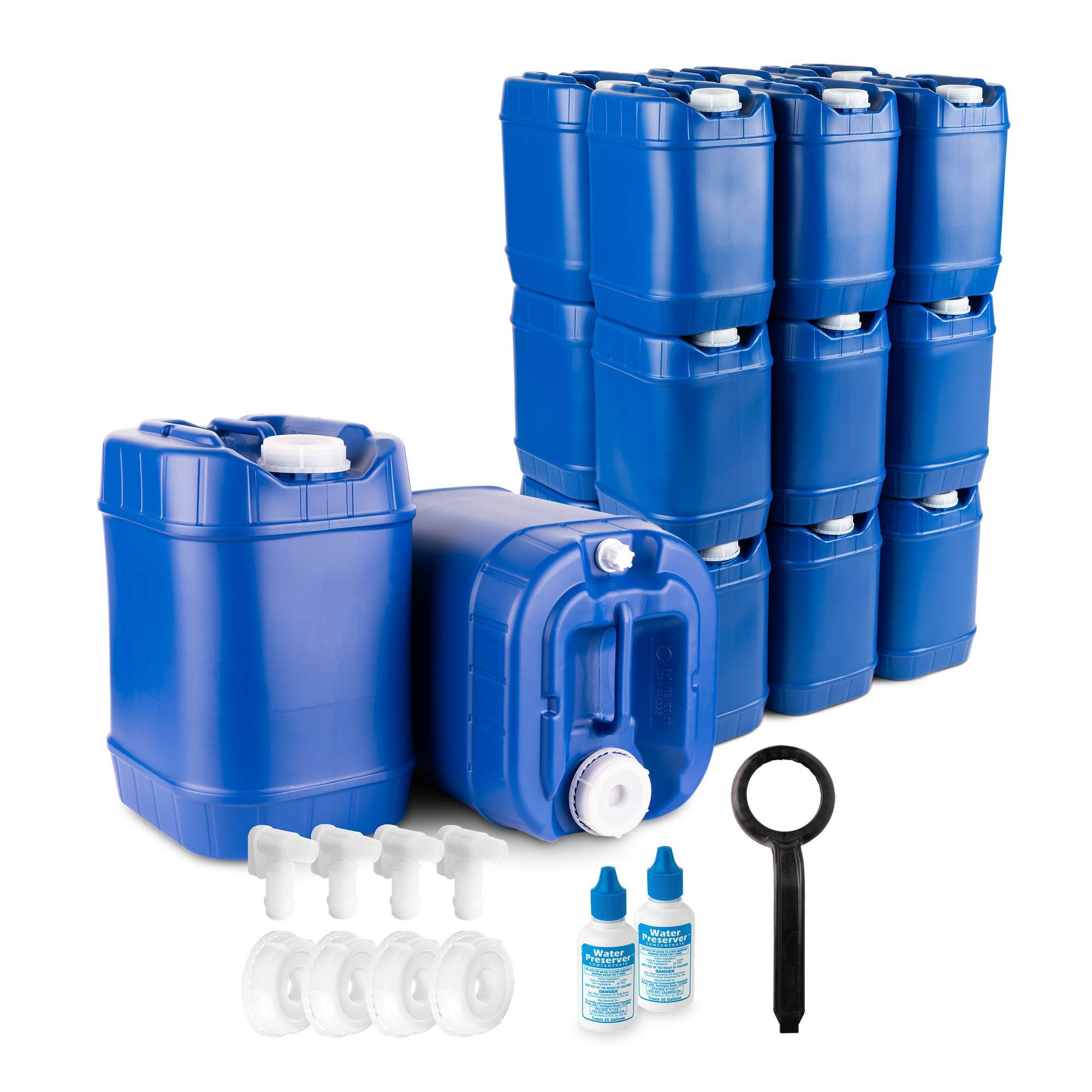 Saratoga Farms 5-Gallon Stackable Water Storage Containers with Lids, Emergency Water Storage Kit Including Spigots and Water Preserver Bottles