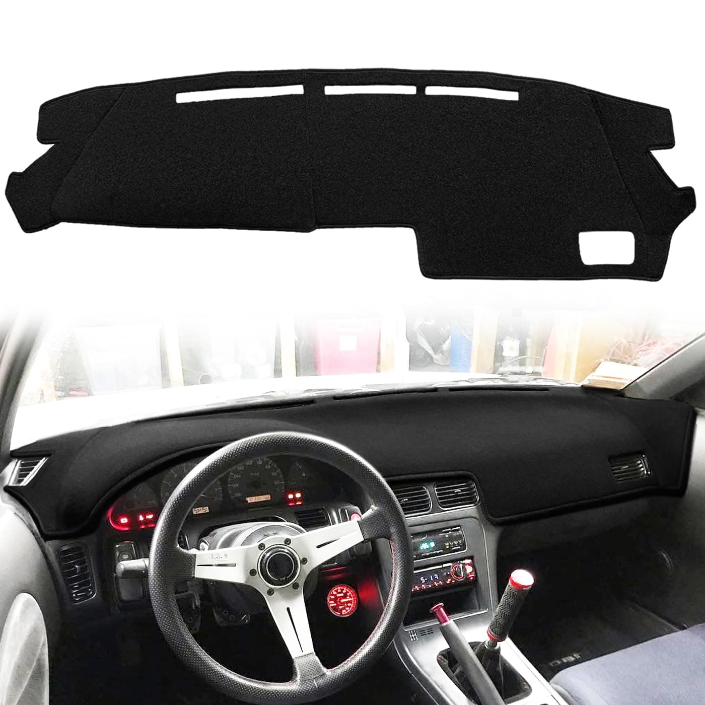 Dash Cover Mat Custom Fit for Nissan 240SX S13 Without Heads-up Display, Dashboard Pad Carpet Protector (Black) K190
