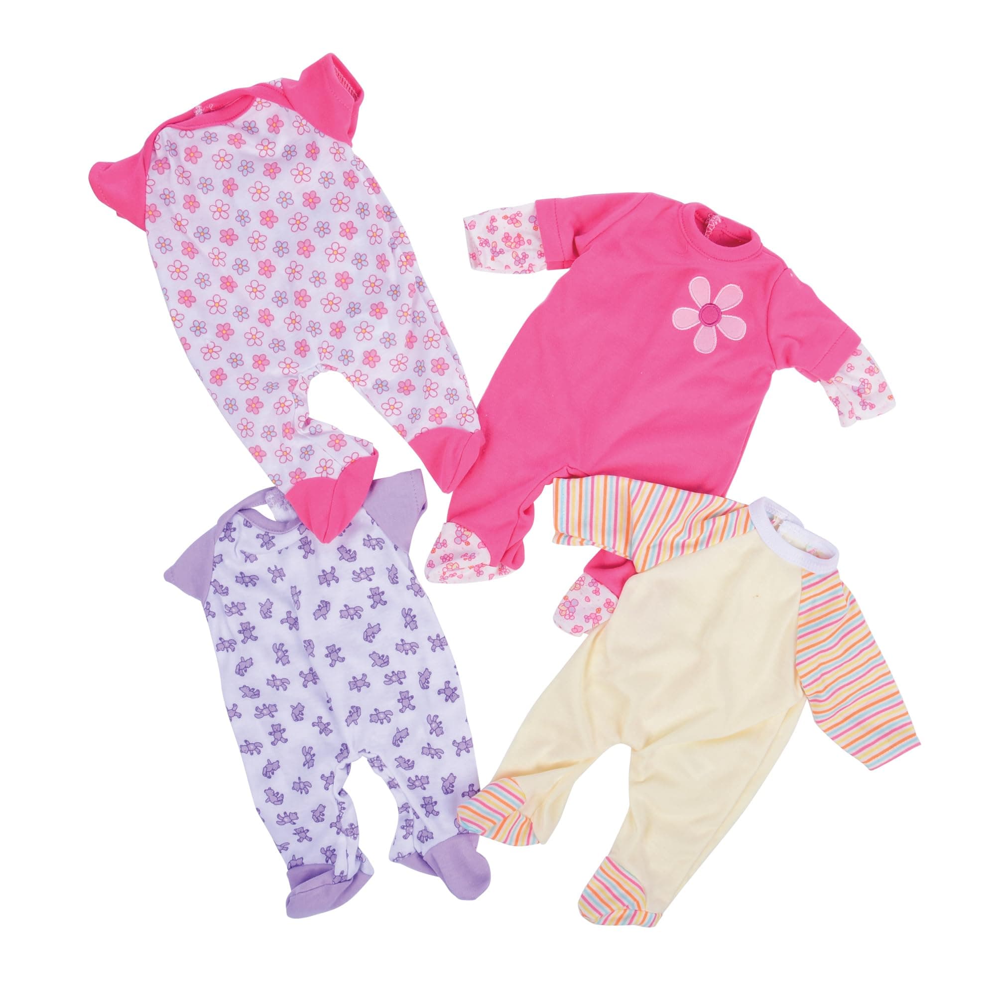 Constructive Playthings 4-Piece Sleeper Set for 12 Inch to 14 Inch Baby Dolls, Machine Washable Pajamas for Dolls, Baby Doll Accessories, Ages 2+