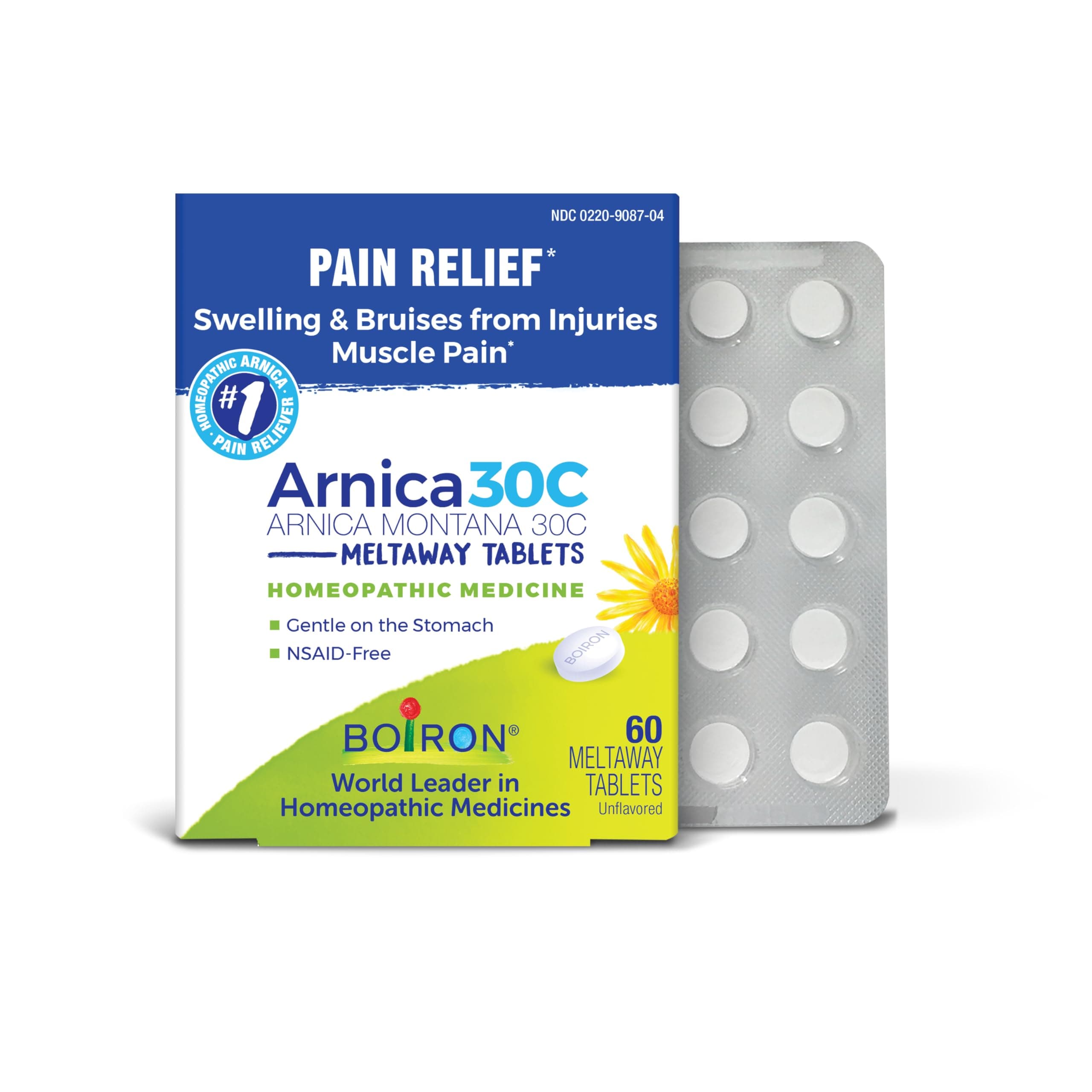 Boiron Arnica 30C Tablets for Pain Relief from Muscle Pain, Joint Soreness, Swelling from Injury or Bruises - 60 Count