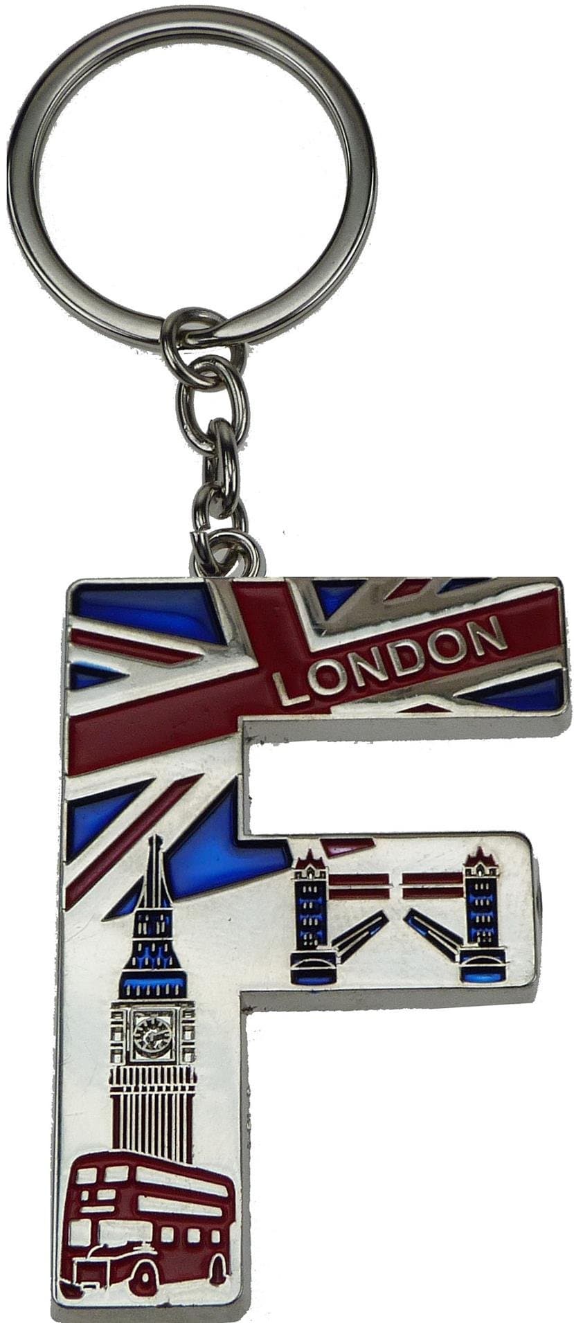 London Landmark Souvenir Alphabet Letters Name Sign Metal Key Ring Chain - A to Z (F)