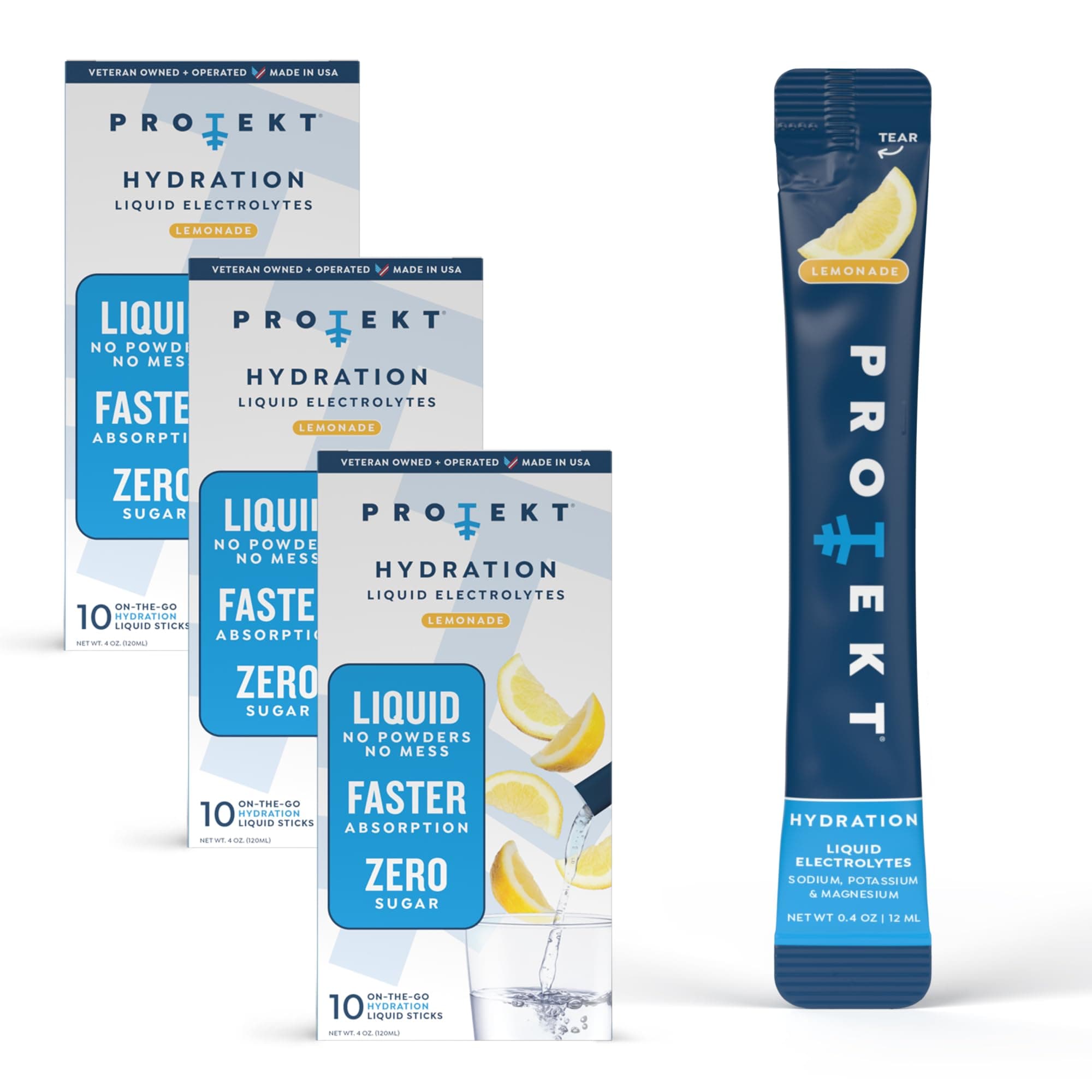 PROTEKT Electrolyte Packets for Recovery & Hydration | Organic & Sugar-Free Electrolytes Drinks | Works Faster Than Powder Drink | On-The-Go Liquid Hydration Drink | Lemonade, 30 Pack