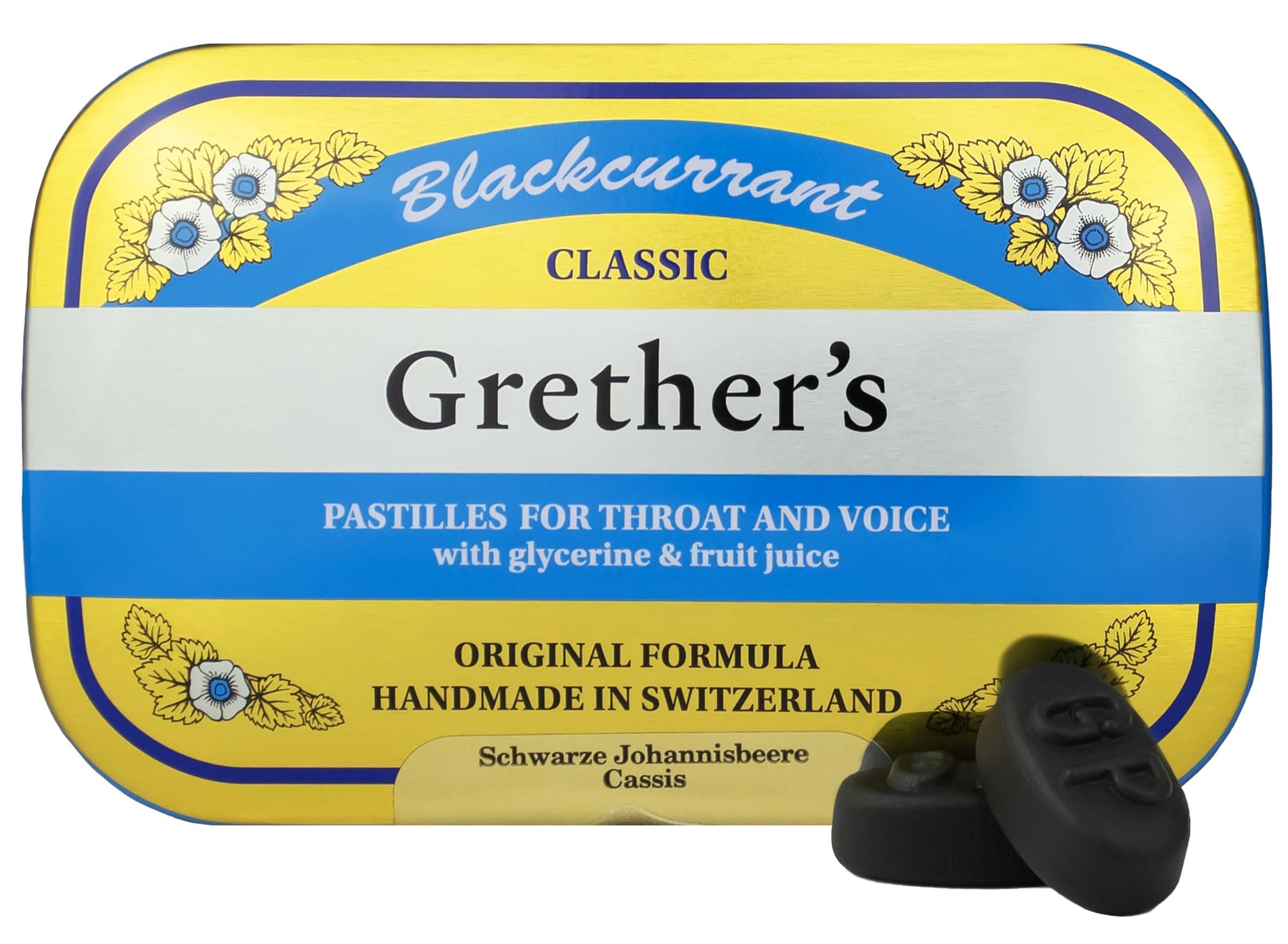 GRETHER'S Classic Blackcurrant Pastilles – Premium Swiss Throat Lozenges for Dry Mouth & Throat Comfort – Rich in Vitamin C, Intense Fruit Flavor – Gluten & Lactose Free – 3.75 oz