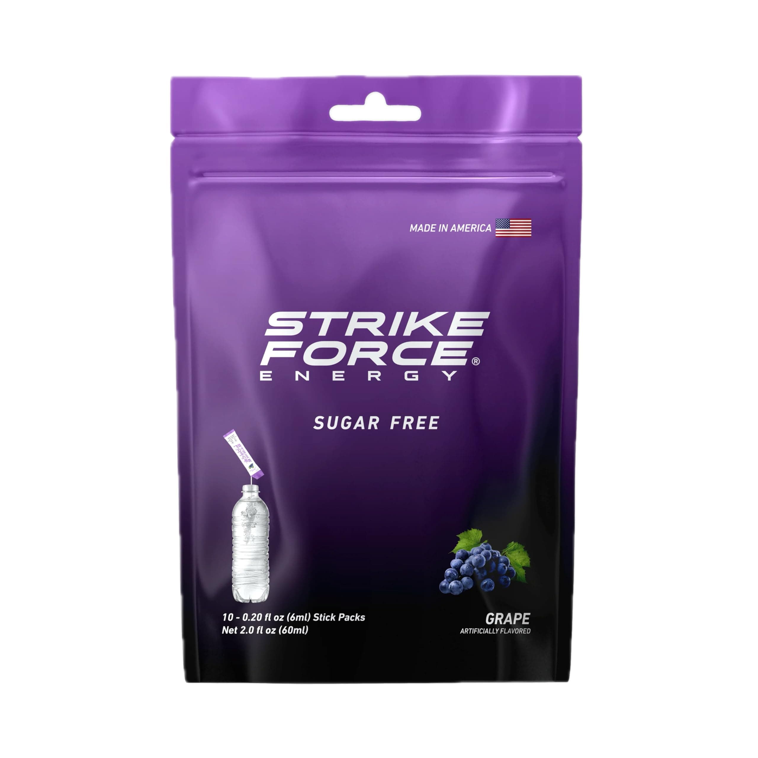 Strike Force Energy Drink Mix - Grape Flavor - Natural Tasting Caffeine Drink - Turn Any Drink into a Healthy Energy Drink - Zero Calories, Keto Friendly, Sugar Free, Pre Workout (10 Liquid Packs)