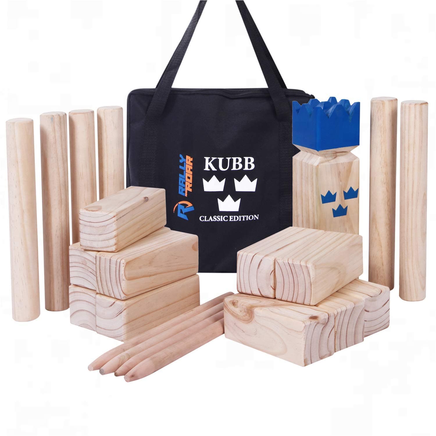 Kubb Yard Game Set by Rally and Roar for Adults, Families - Fun, Interactive Outdoor Family Games - Durable Blocks with Travel Bag - Games for Outside, Lawn, Backyards