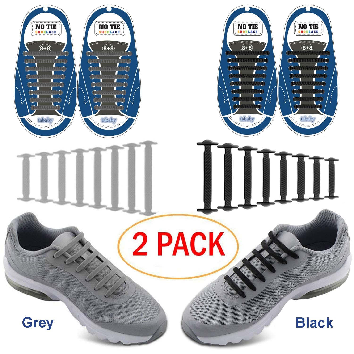 Extra No Tie Shoelaces for Men and Women - Best in Sports Fan â Waterproof Silicon Flat Elastic Athletic Running Shoe Laces with Multicolor for Sneaker Boot Board Shoes and Casual (Black + Grey)