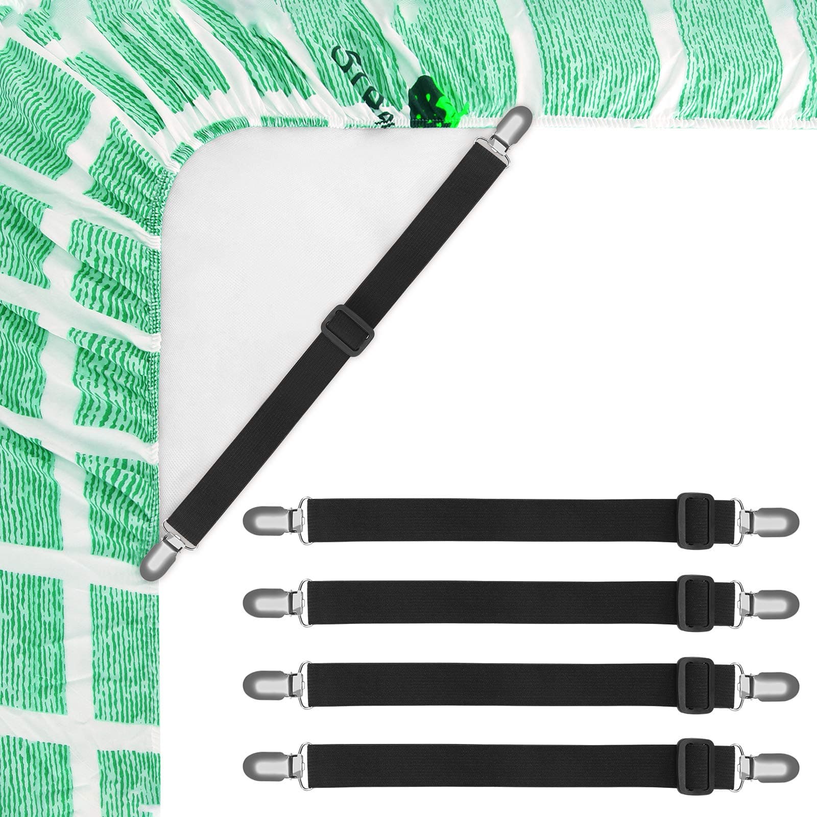 Bed Sheet Holder Straps, Triangle Mattress Clips, Fitted Sheet Fastener Suspenders Grippers for Bedding Sheets to Hold Sheets in Place(4 Pcs)