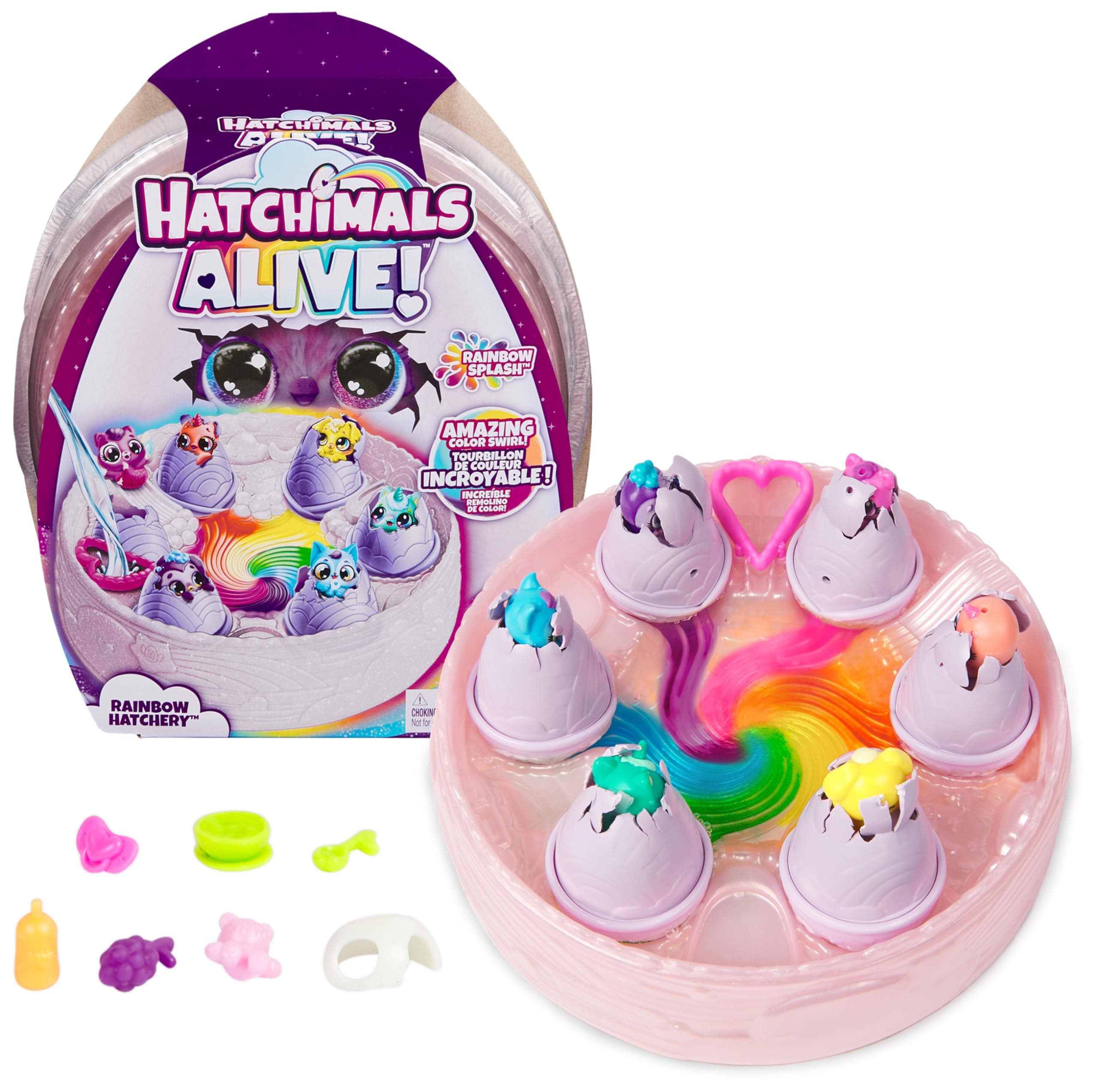 Alive, Rainbow Hatchery Toy with 6 Mini Figures in Colour-Reveal Eggs & 10+ Accessories, Kids’ Toys for Girls & Boys Aged 3+