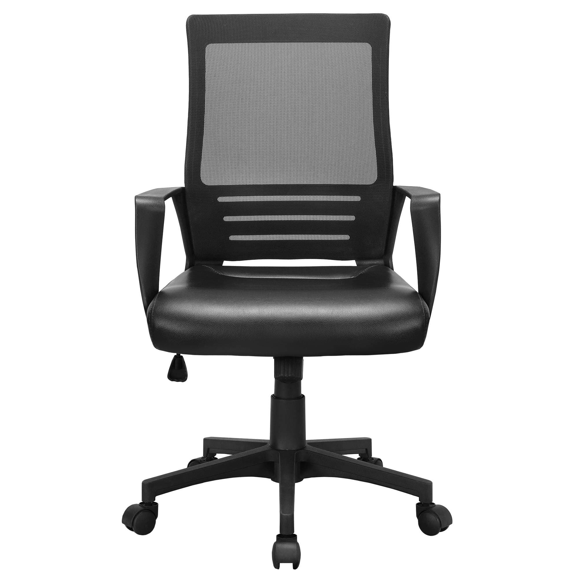 Yaheetech Ergonomic Office Chair Leather Seat and Mesh Back Computer Chair Executive Chair Mid-Back Rolling Swivel Chair w/Lumbar Support and Armrests Adjustable Height for Office Meeting,Black