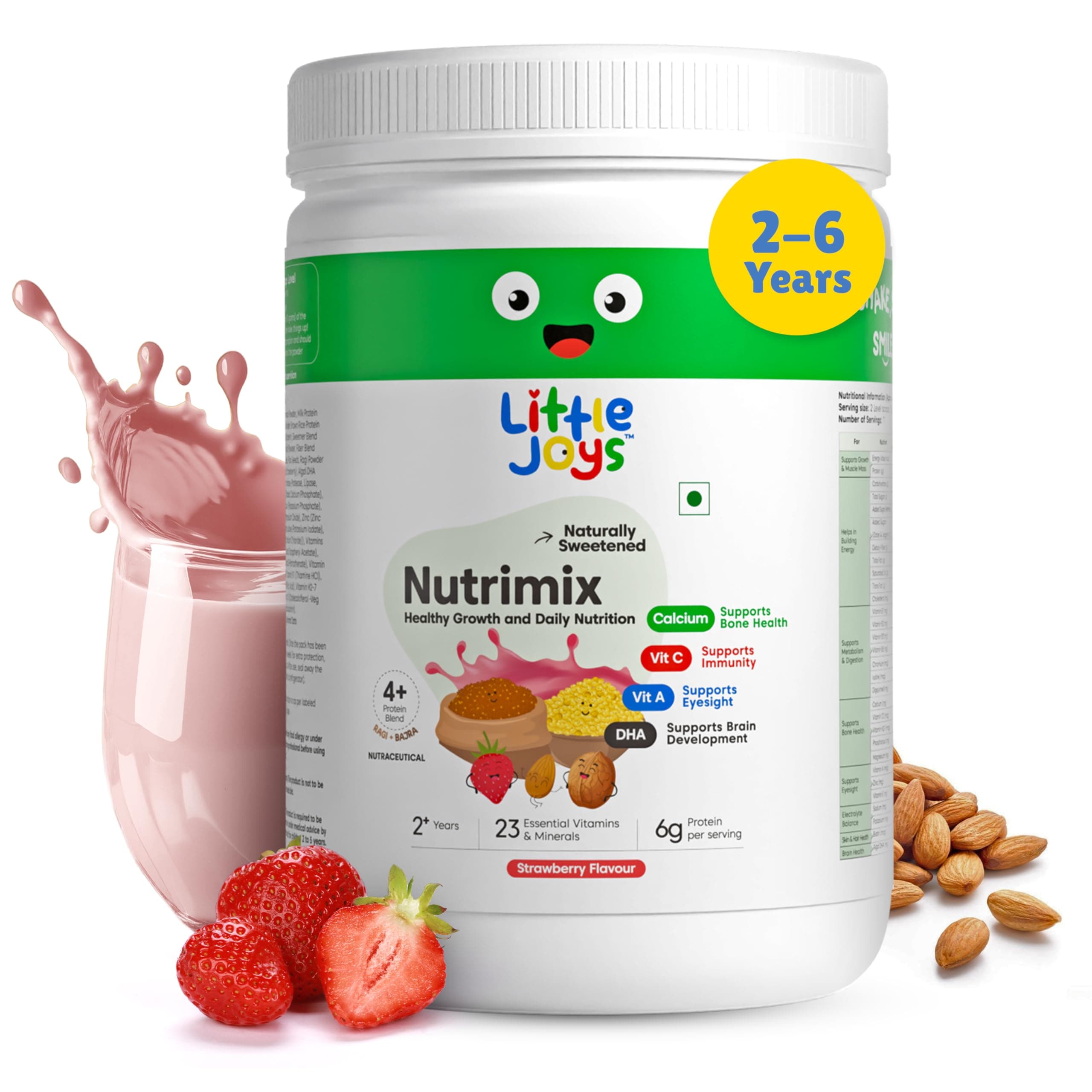 Little Joys NutriMix Nutrition Powder (2-6 Yrs) 350g | 6g Protein | Strawberry Flavour | Supports Weight, Height Gain & Immunity | With Ragi, Bajra, Jaggery, Dates, Almond, Walnuts & Oats