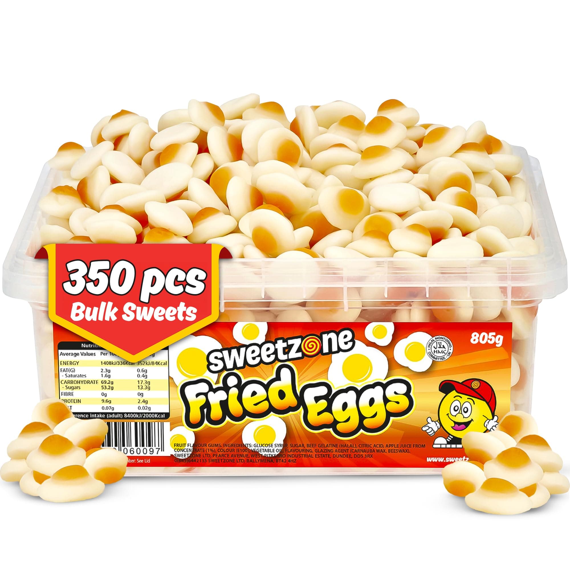 Sweetzone Mini Fried Eggs Halal Sweets Tub, 805 g 350 pcs. Tubs of Sweets, Jelly Sweet, Old Fashioned Sweet, Sweeties Bulk, Gummy Sweeties, Candy Tub Delight for All