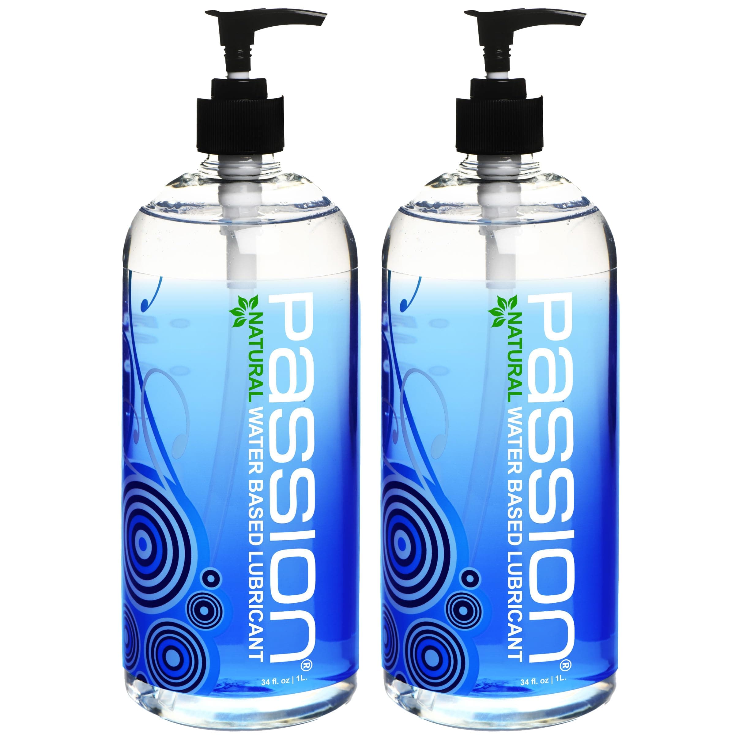Passion Lubes Natural Water Based Lube, Couples or Personal Lubricant for Women and Men, Safe to Use with Toys, Long Lasting, Slippery, Non Sticky, and Non Staining, Unscented, 34 oz Each, 2 Pack