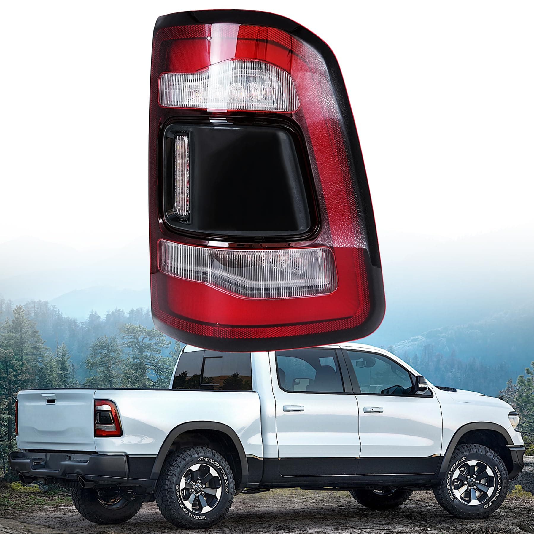 Tail Light Assembly Compatible for 2019-2022 Dodge Ram 1500 Black Smoke Rear Brake Lamps LED Without Blind Spot Detection Right Passenger Side, Replaces# 55112992AB, 55112992AC, CH2801216