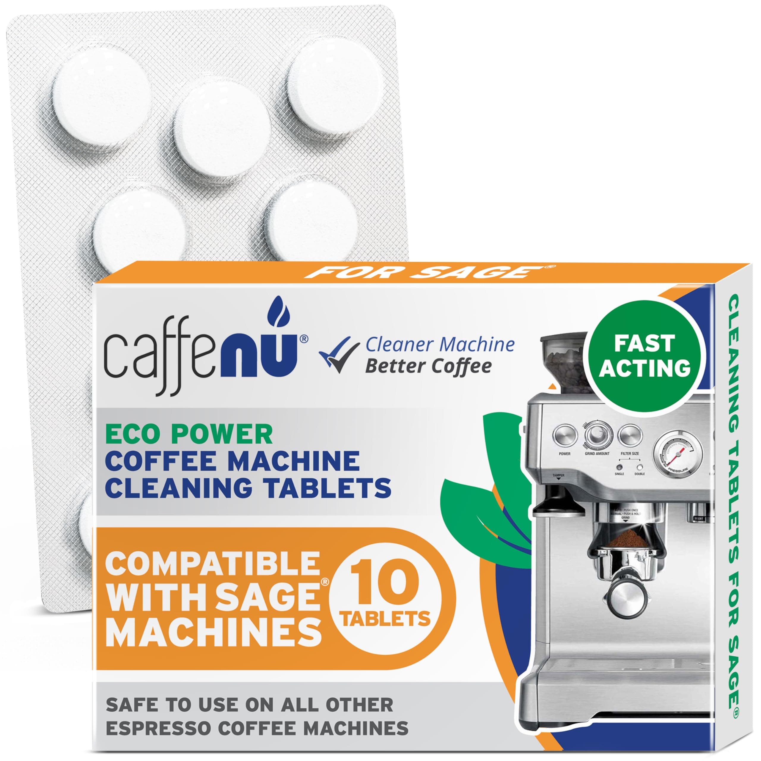 Sage & Breville Coffee Machine Cleaning Tablets 10 Pack x 1.4g | Espresso Machine Cleaning Tablets Clean Internal Parts, Portafilter, Inaccessible Areas | Used With Descaling
