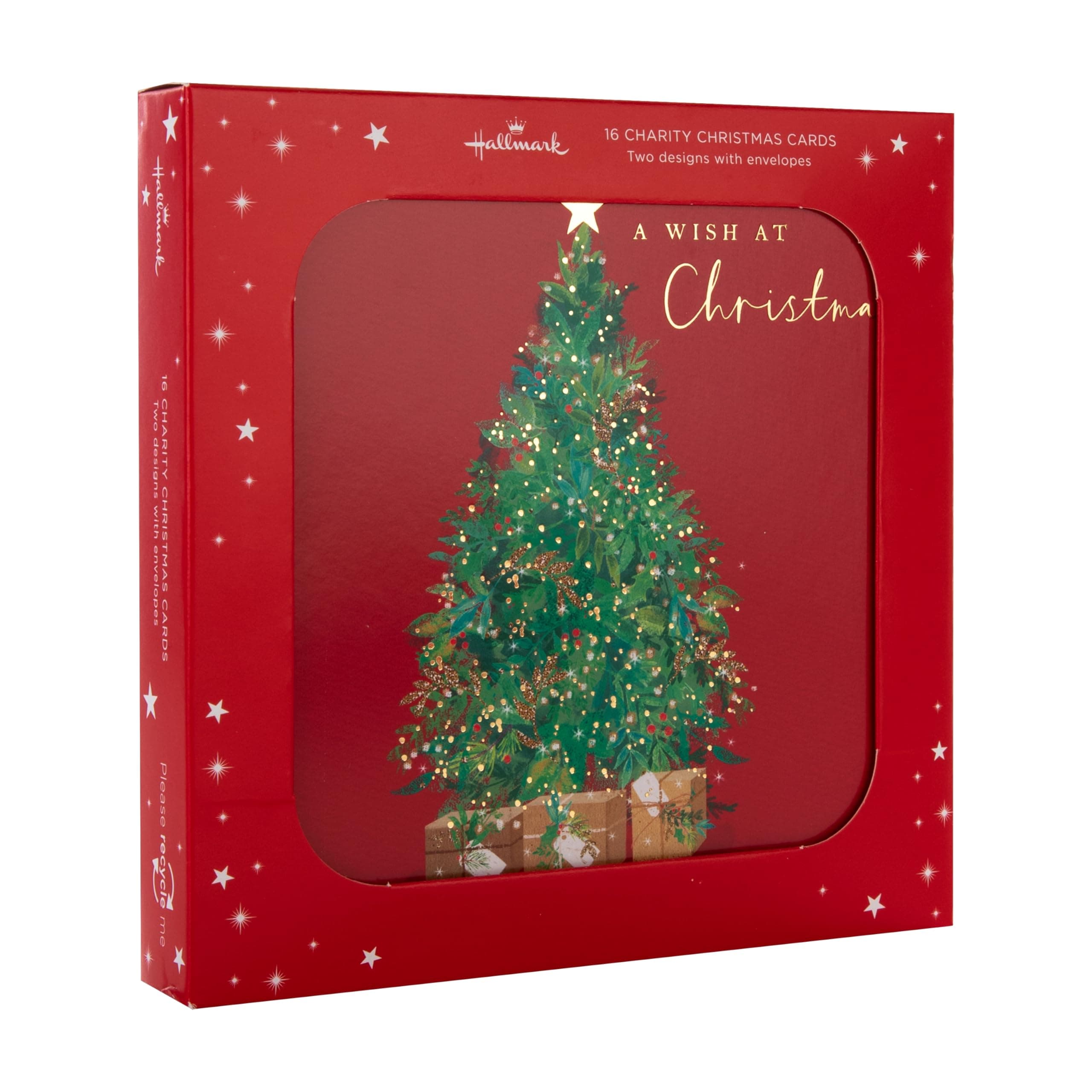 Hallmark Christmas Card, Multipack Christmas Cards, Pack of 16, 2 Designs, Christmas tree & Wreath, Charity Christmas Cards, With Envelopes