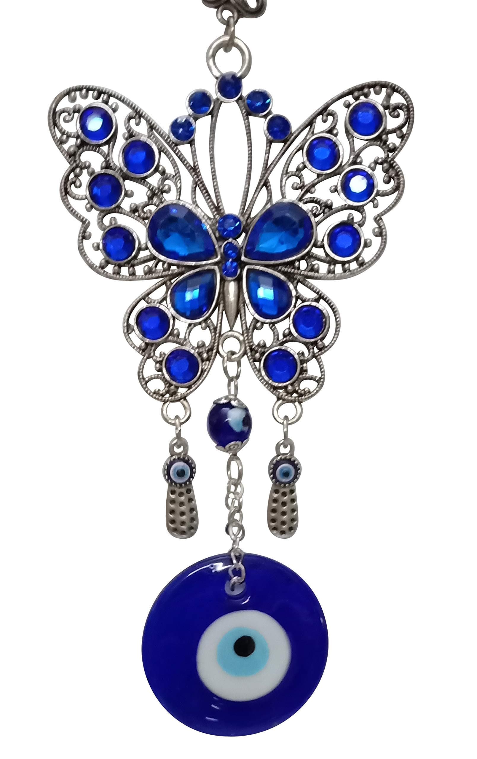 Ethnic Karigari Metal Turkish Evil Eye Hanging for Home Protection and Prosperity (18 cm X 13 cm X 1 cm, Blue) (EE-01)