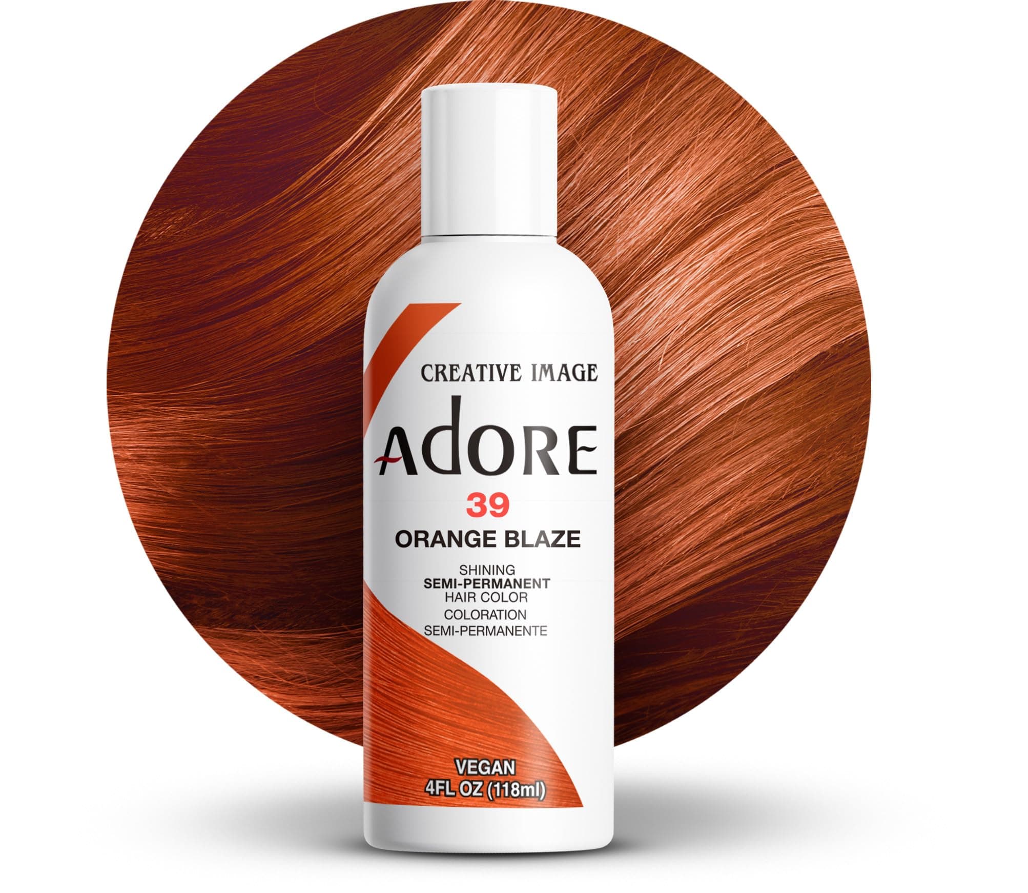 Adore Semi Permanent Hair Color (039 Orange Blaze) | Vegan & Cruelty-Free Orange Hair Dye | No Ammonia, No Peroxide, No Alcohol | 4 Fl Oz