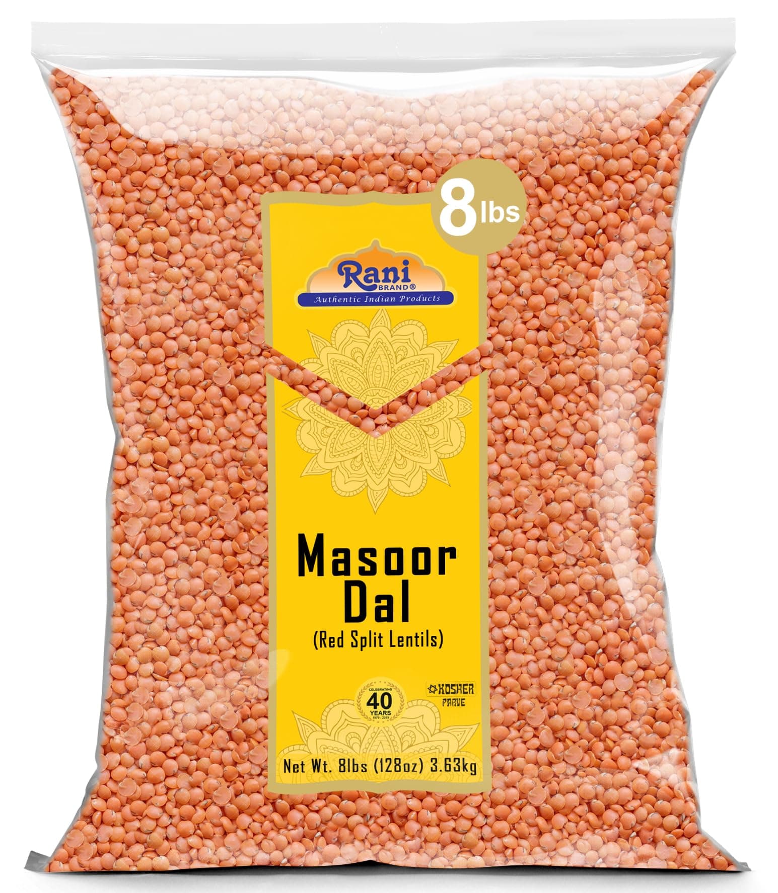 Rani Masoor Dal (Indian Red Lentils) Split Gram 8lb (128oz) Bulk ~ All Natural | Gluten Free Ingredients | NON-GMO | Vegan | Indian Origin