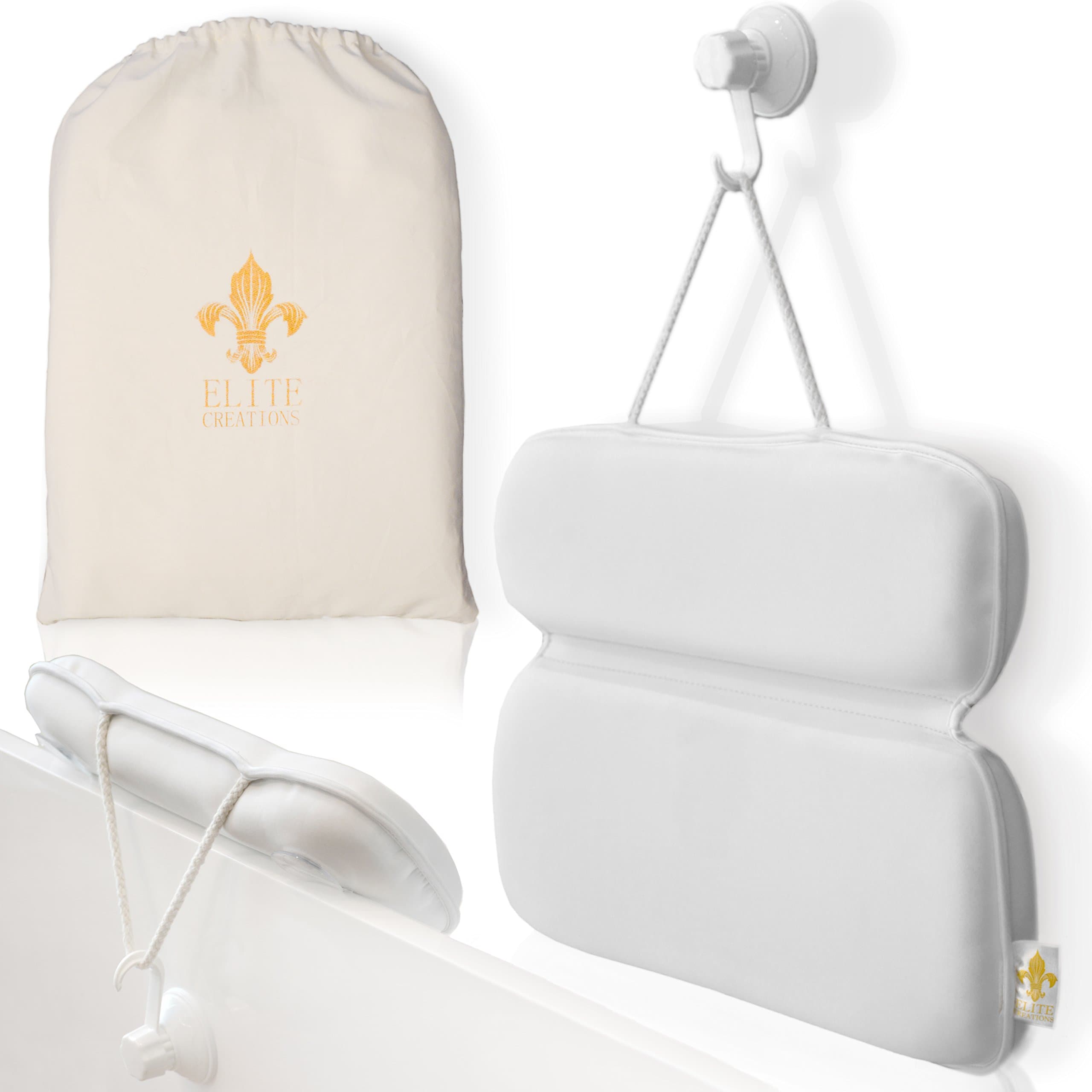 Elite Creations New Cutting Edge Bath Pillow - Ultra-Soft Neoprene Fabric, Strong Grip, Unique Design with 8 Suction Points, Extra-Large & Free Travel Bag. Discover New Heights of Indulgence