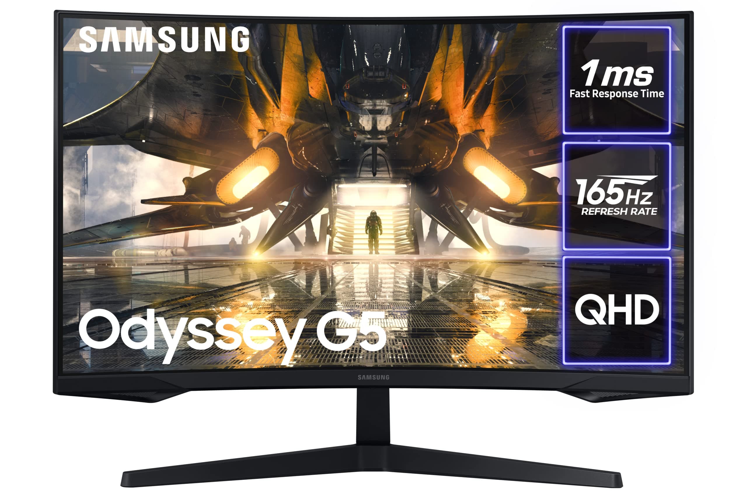 Samsung Odyssey LS27AG550EUXXU 27" AG550 1000R QHD Curved Gaming Monitor - 165Hz, 1ms, 2560 x 1440p QHD, Freesync Premium, HDR10, HDMI, Displayport