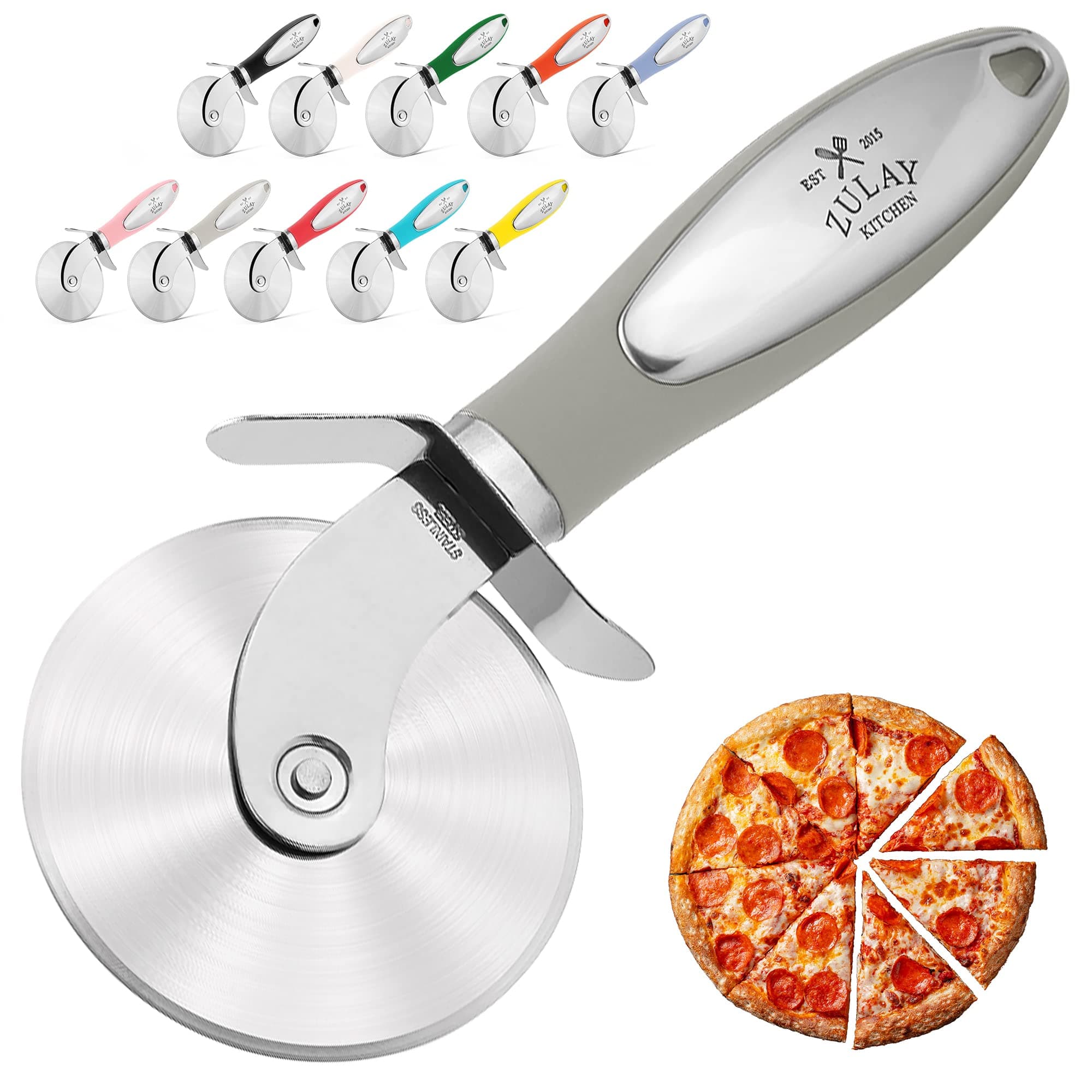 Zulay Kitchen Premium Pizza Cutter - Durable Stainless Steel Pizza Cutter Wheel - Easy-to-Clean, Easy-to-Use Pizza Slicer - Super Sharp with Non-Slip Handle - Dishwasher Safe Pizza Wheel (Grey)