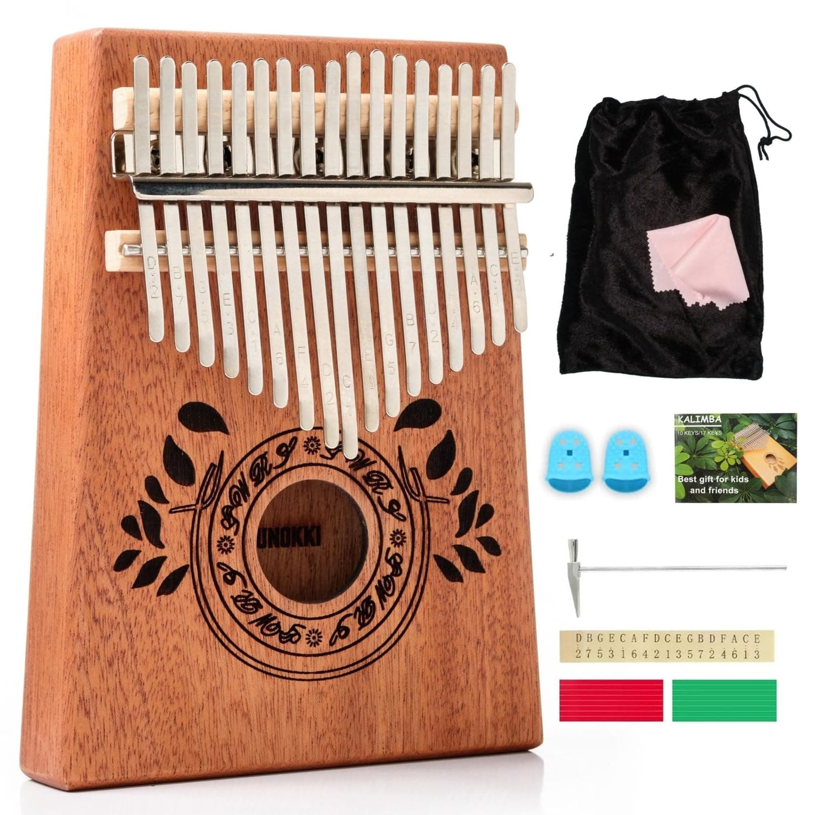 Kalimba 17 Keys Thumb Piano with Study Instruction and Tune Hammer, Portable Mbira Sanza Acacia KOA Wood Finger Piano for Kids Adult Beginners.