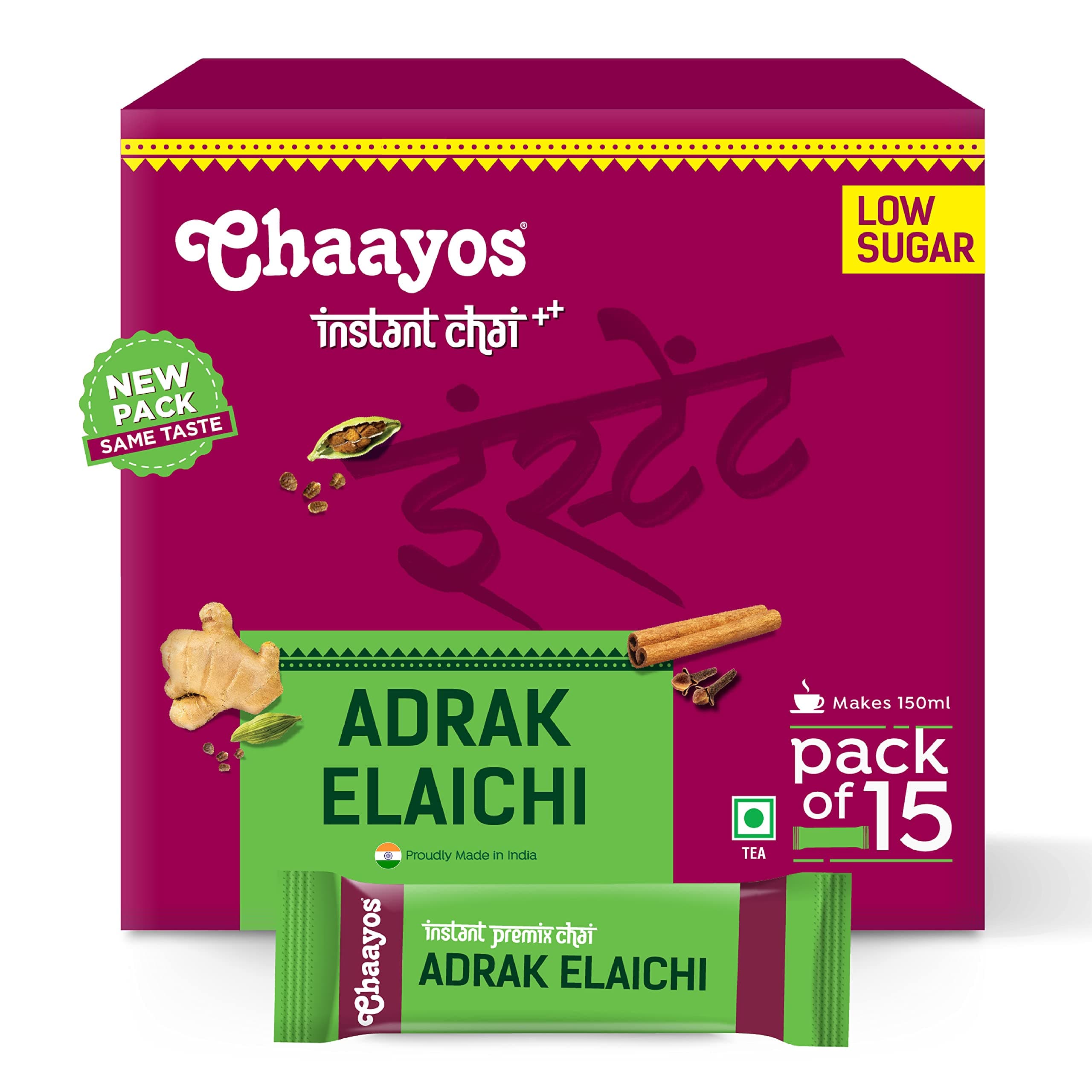 Instant Tea Premix - Low Sugar - Adrak Elaichi (15 Sachets)