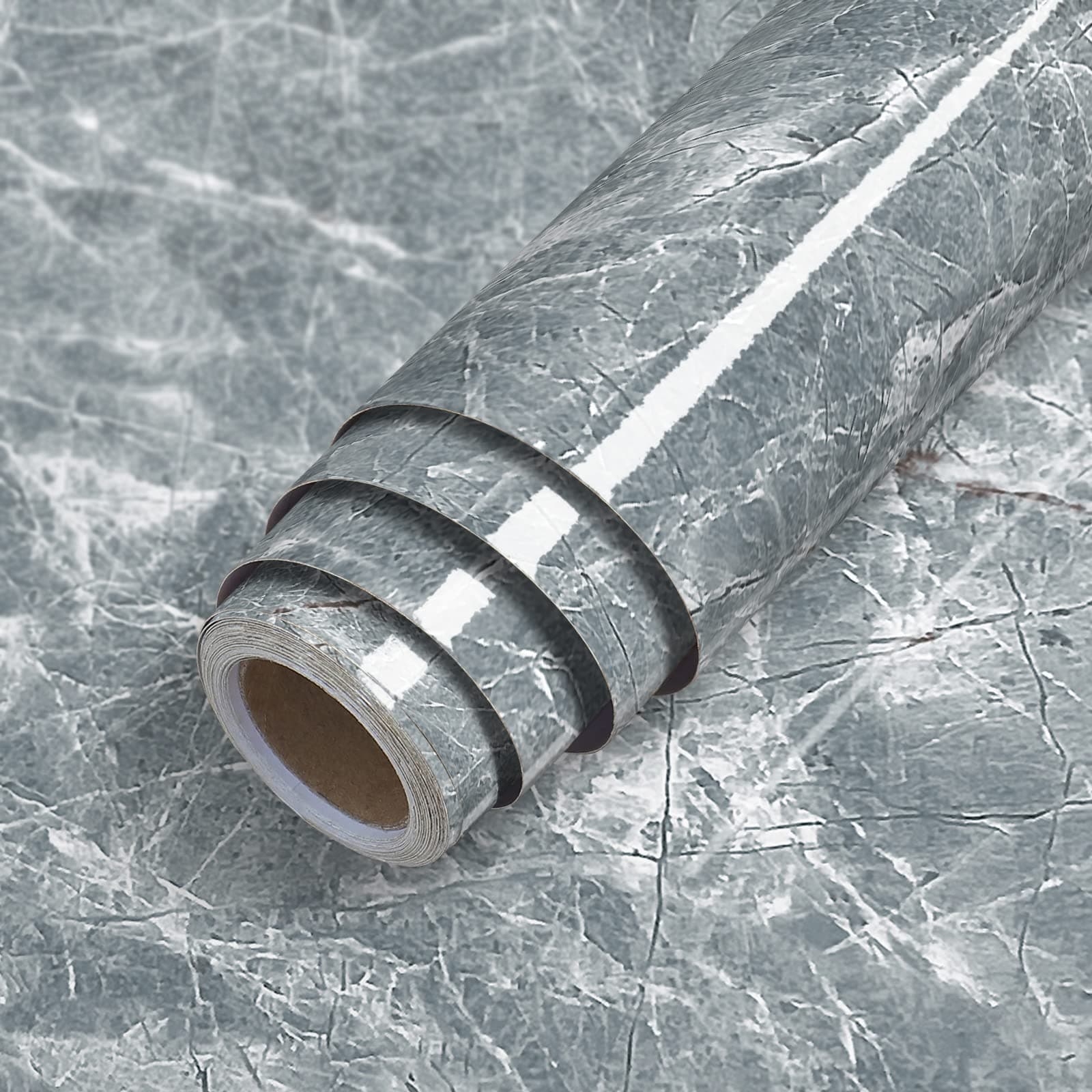 Erfoni Marble Contact Paper Blue Glossy Marble Wallpaper Marble Peel and Stick Wallpaper for Countertops 15.8inch x 197inch Granite Self Adhesive Removable Wall Paper for Cabinets Waterproof Vinyl