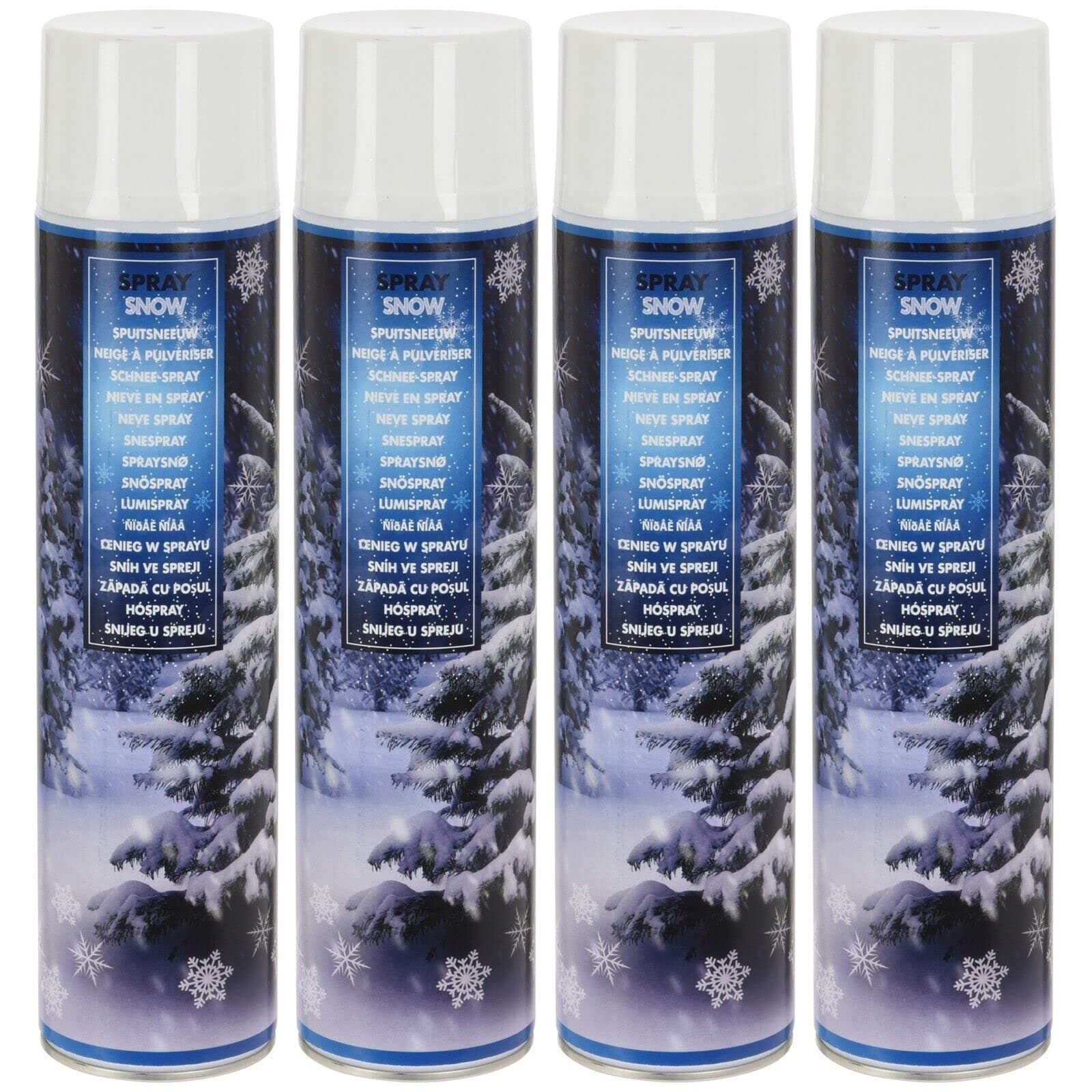 Rammento Pack of 4 Artificial Snow Sprays - 600ml Large Bottles of Fake Christmas Snow for Xmas Tree, Windows, Crafts - Safe and Harmless, Perfect for Creating Winter Feel