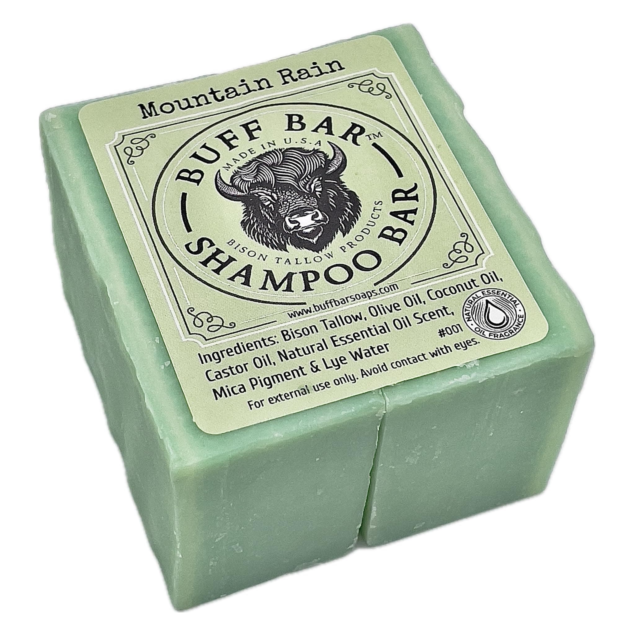 Pure Bison Tallow Buff Shampoo Bar, Mountain Rain, (2 pack) - Scents of Sea Salt, Moss, & Freesia - Cleans, Moisturizes, Naturally Derived, No Dyes, No Chemicals, No Preservatives