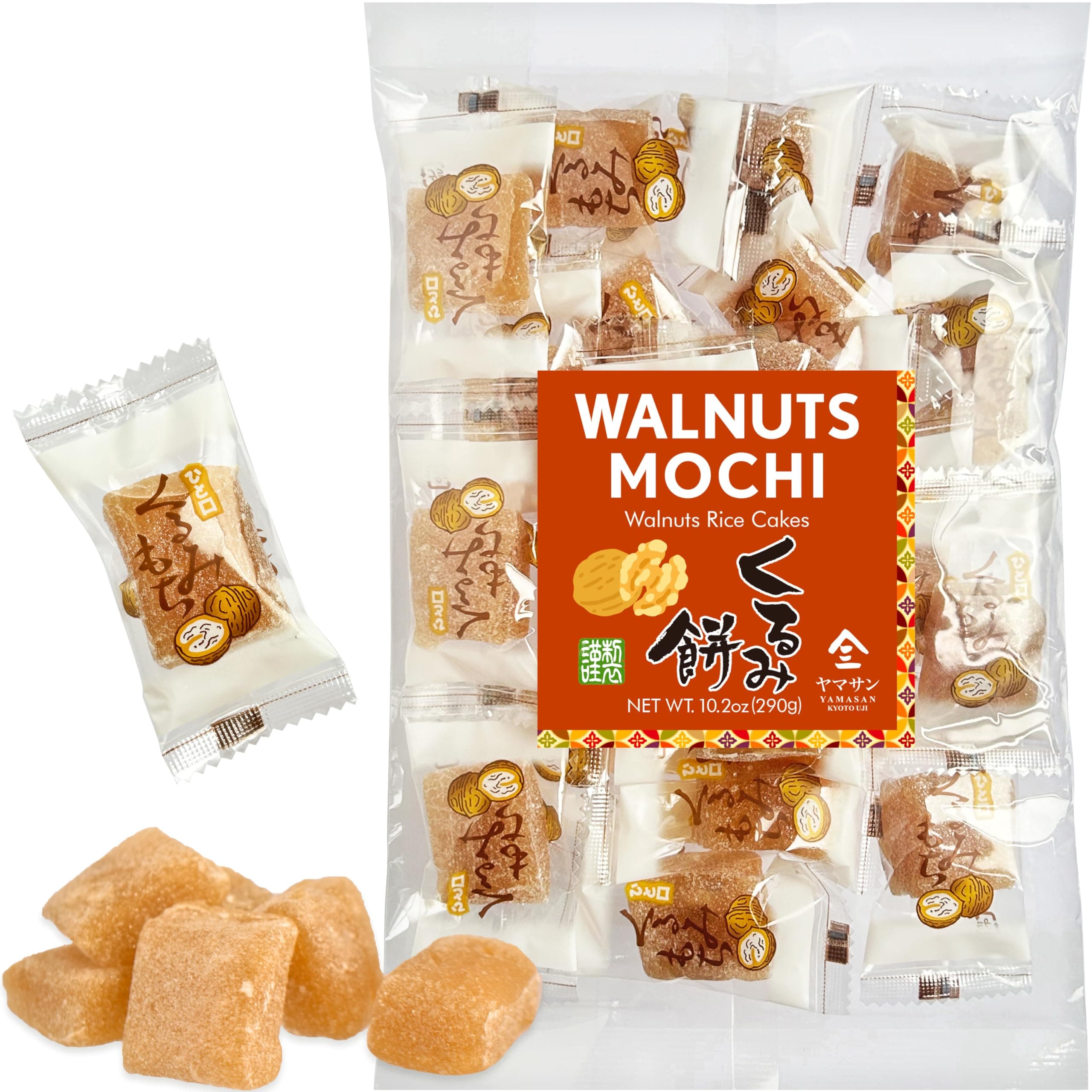 YAMASAN KYOTO UJI Japanese Walnuts Mochi Candies, Japanese Traditional Nostalgic Sweets,Soft, Chewy and Mild Taste, Individually Wrapped 290g(10.2oz)
