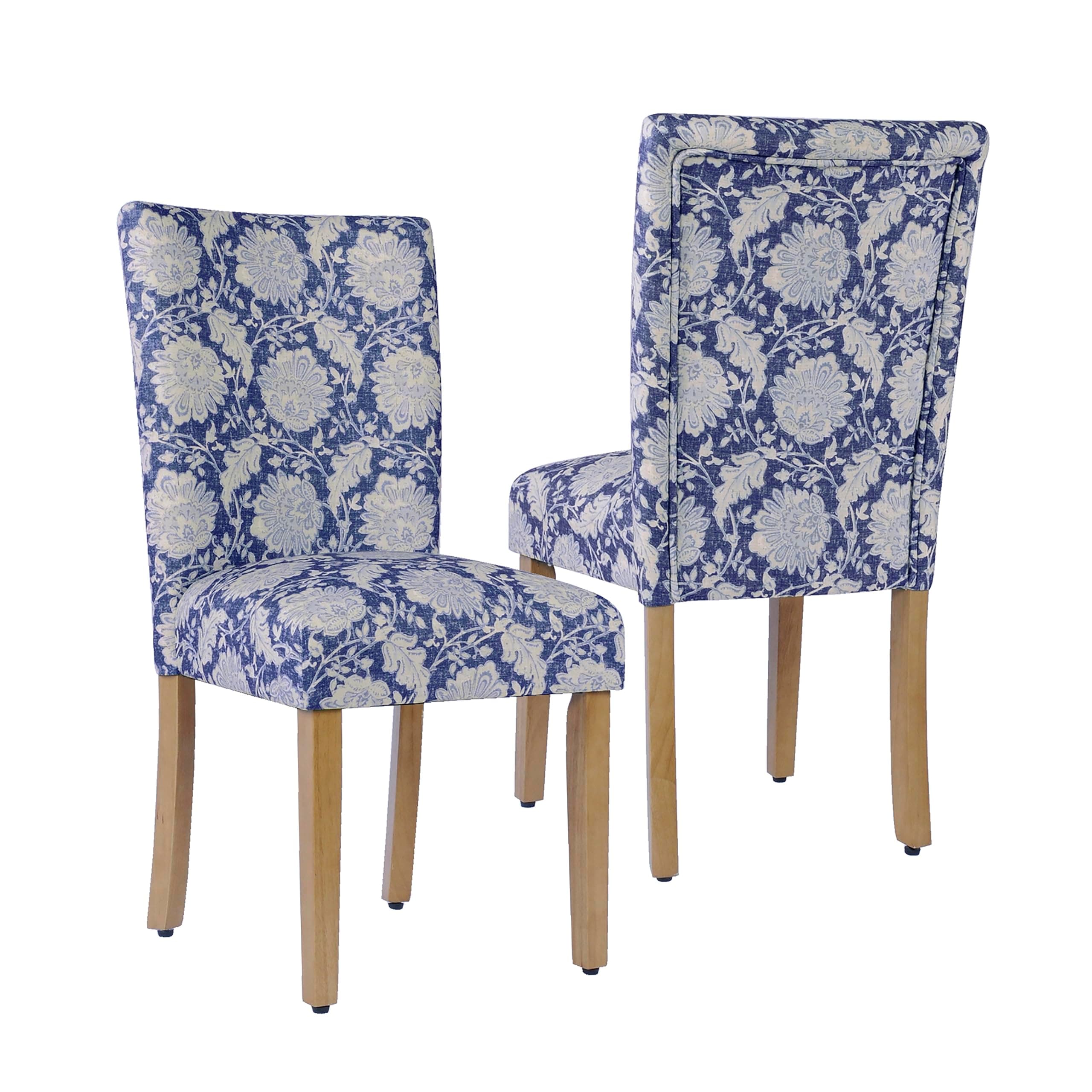 HomePop Classic Parsons Upholstered Dining Chairs, Pack of 2, Blue Floral Print