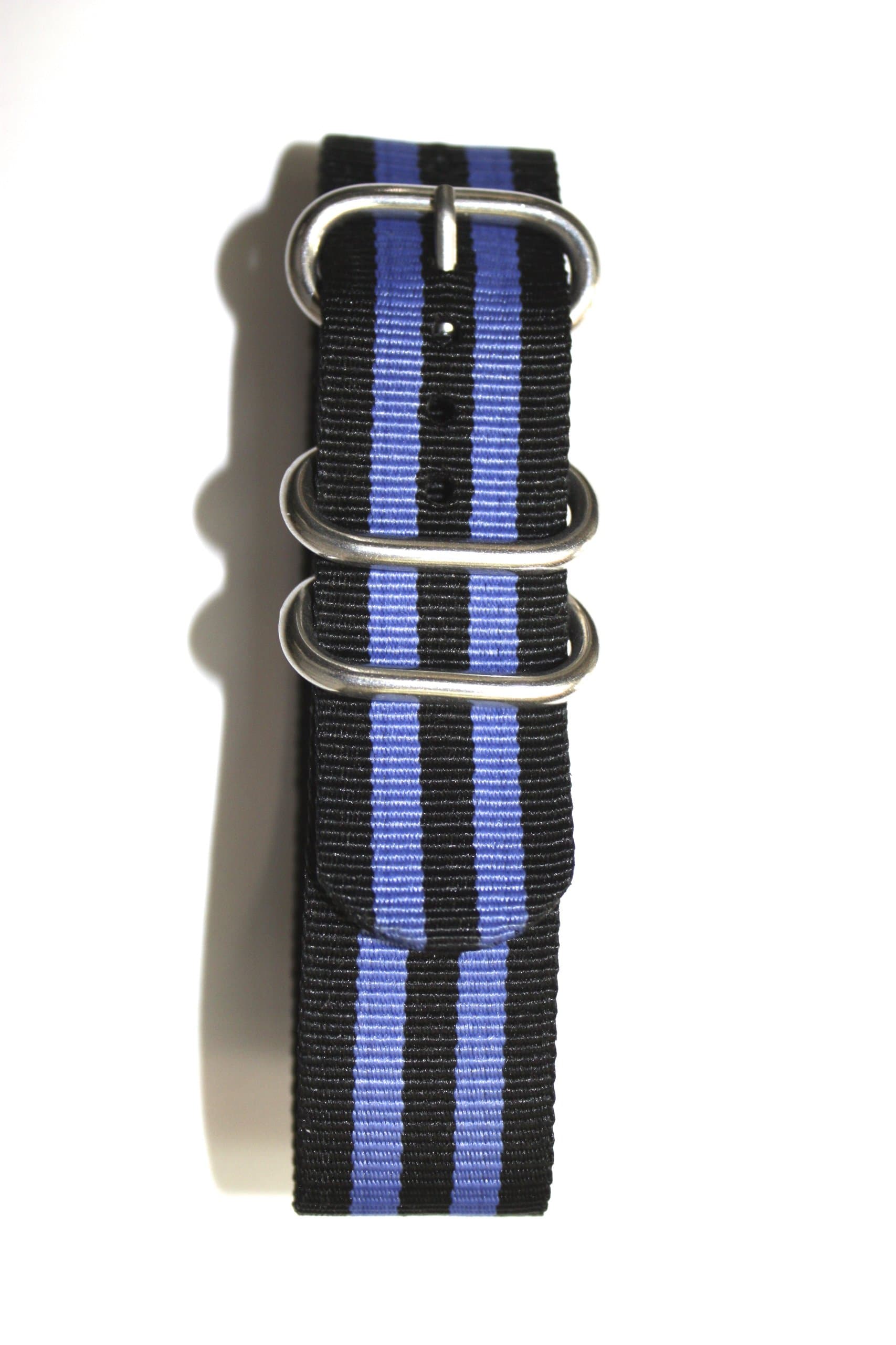 22mm Royal Blue/Black Military Style Strap with Two S/S Rings and S/S Heavy Buckle. Great to Attach to Any Timepiece.